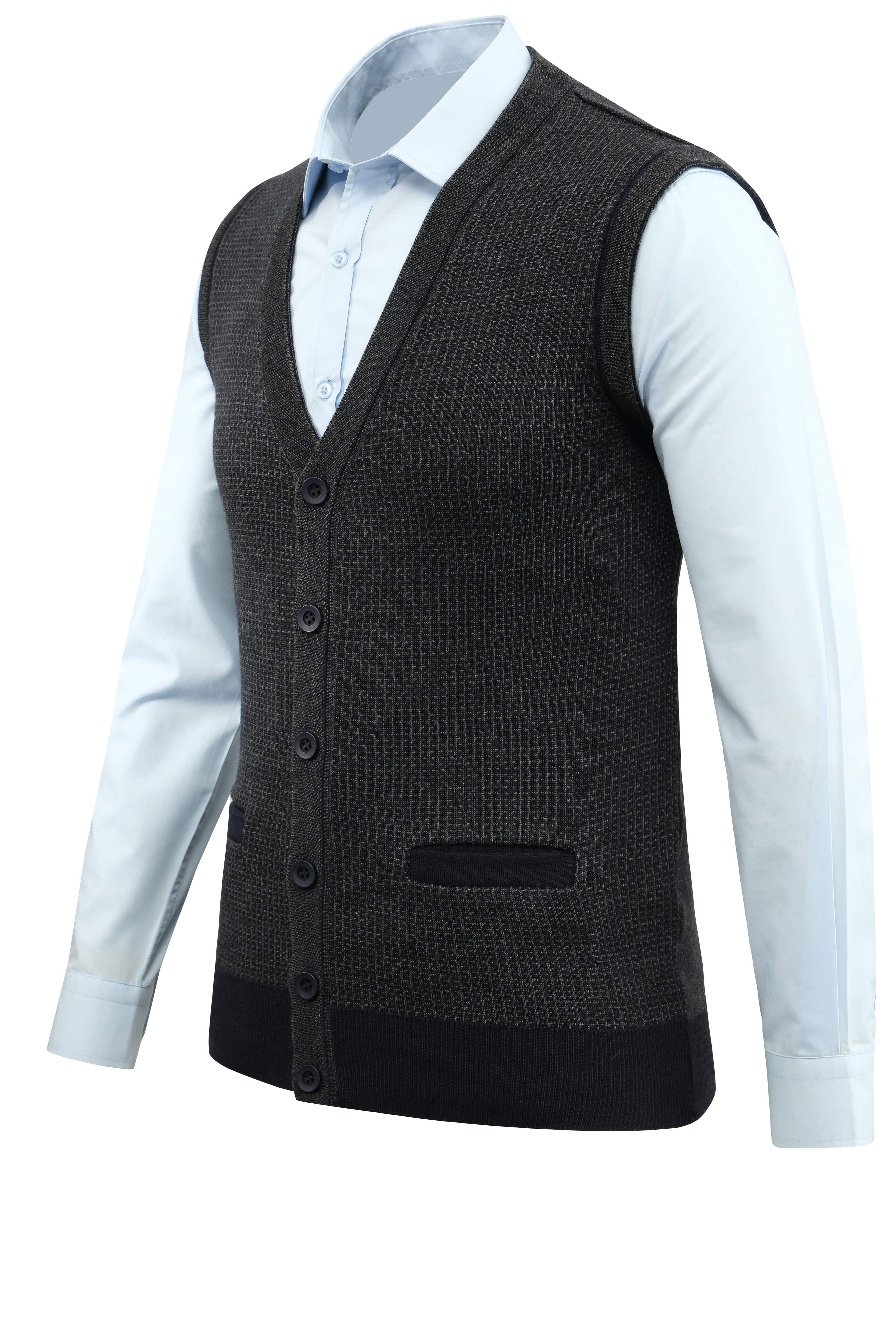 Erkek Büyük Beden Düğmeli Yelek Cepli Desenli Çelik Örgü Klasik Kalıp - 5208LB - NAVY BLUE
