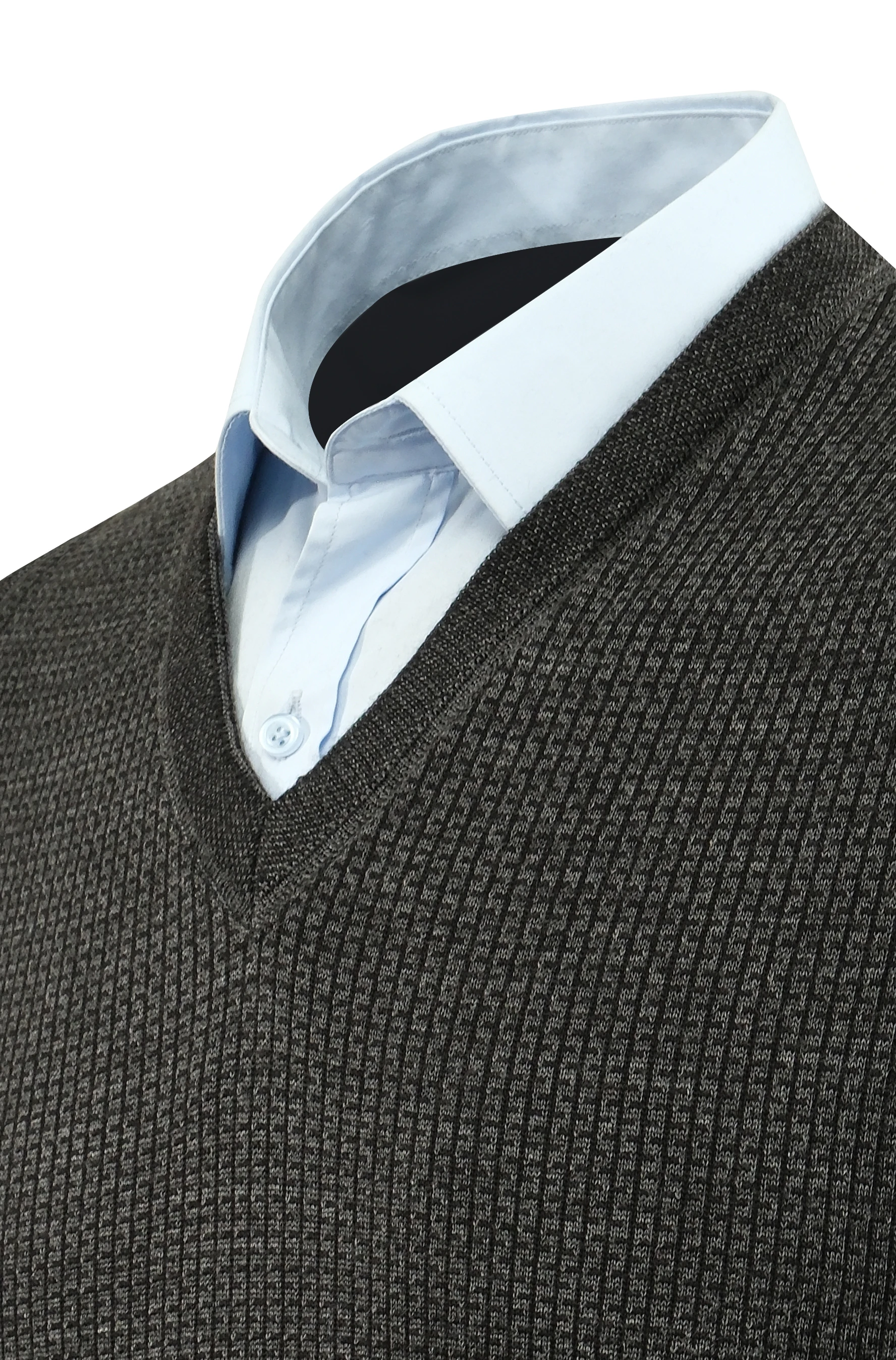 Erkek V Yaka Süveter Desenli Çelik Örgü Klasik Kalıp - 5208H - ANTRASİT