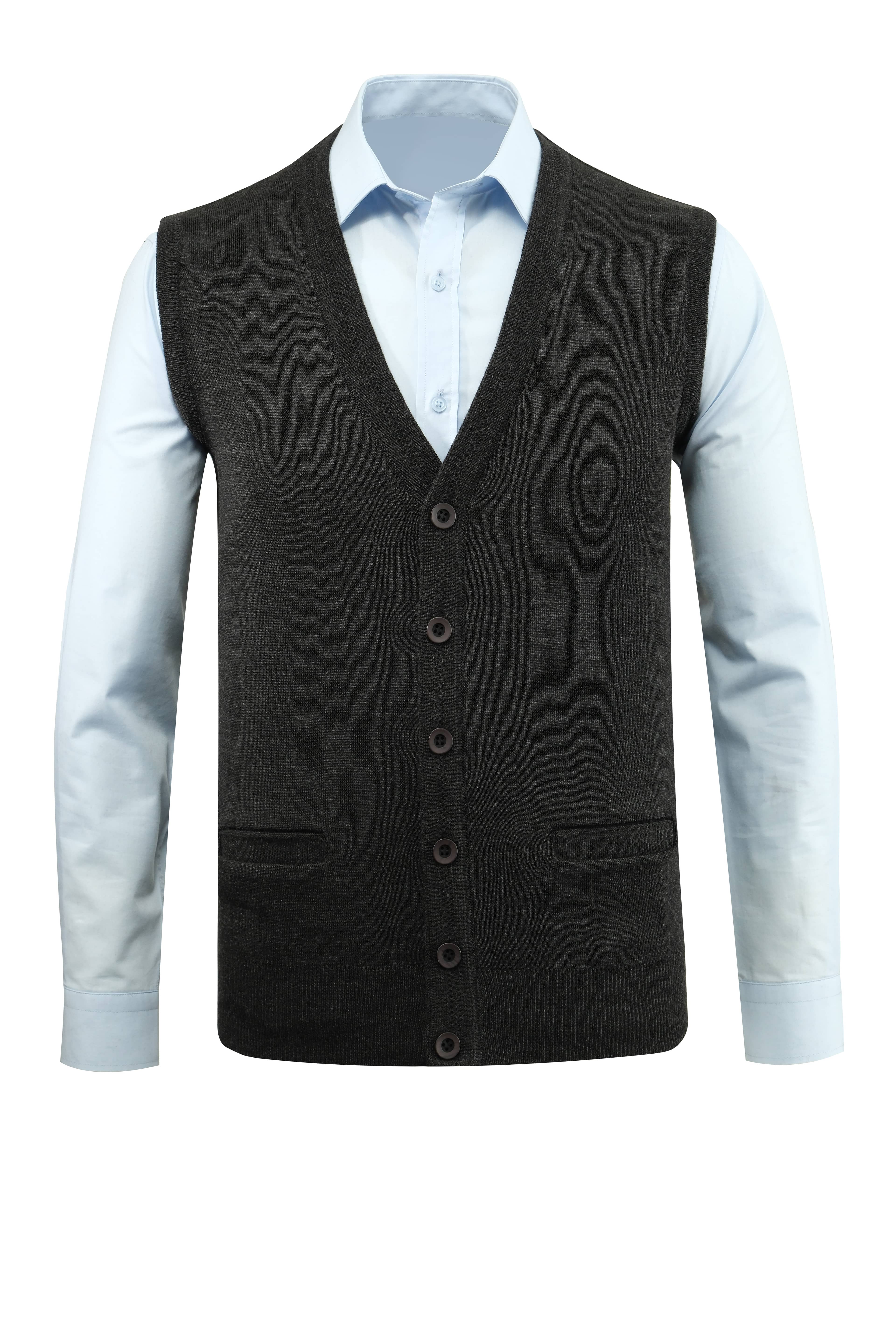 Erkek Büyük Beden Düğmeli Yelek Triko Cepli Çelik Örgü Klasik Kalıp - 5200LB - DARK GRAY