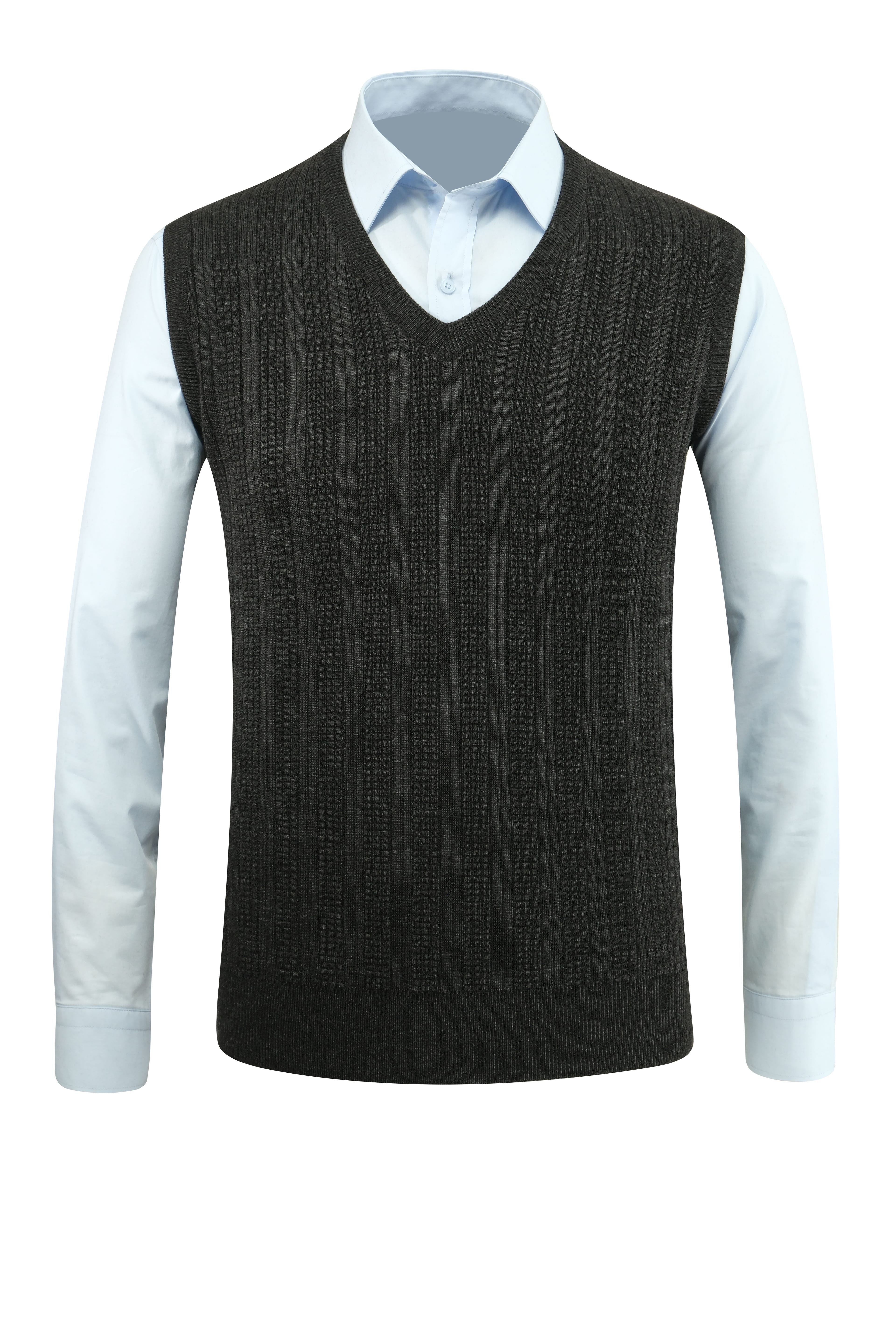 Erkek V Yaka Süveter Desenli Çelik Örgü Klasik Kalıp - 5209H - DARK GRAY