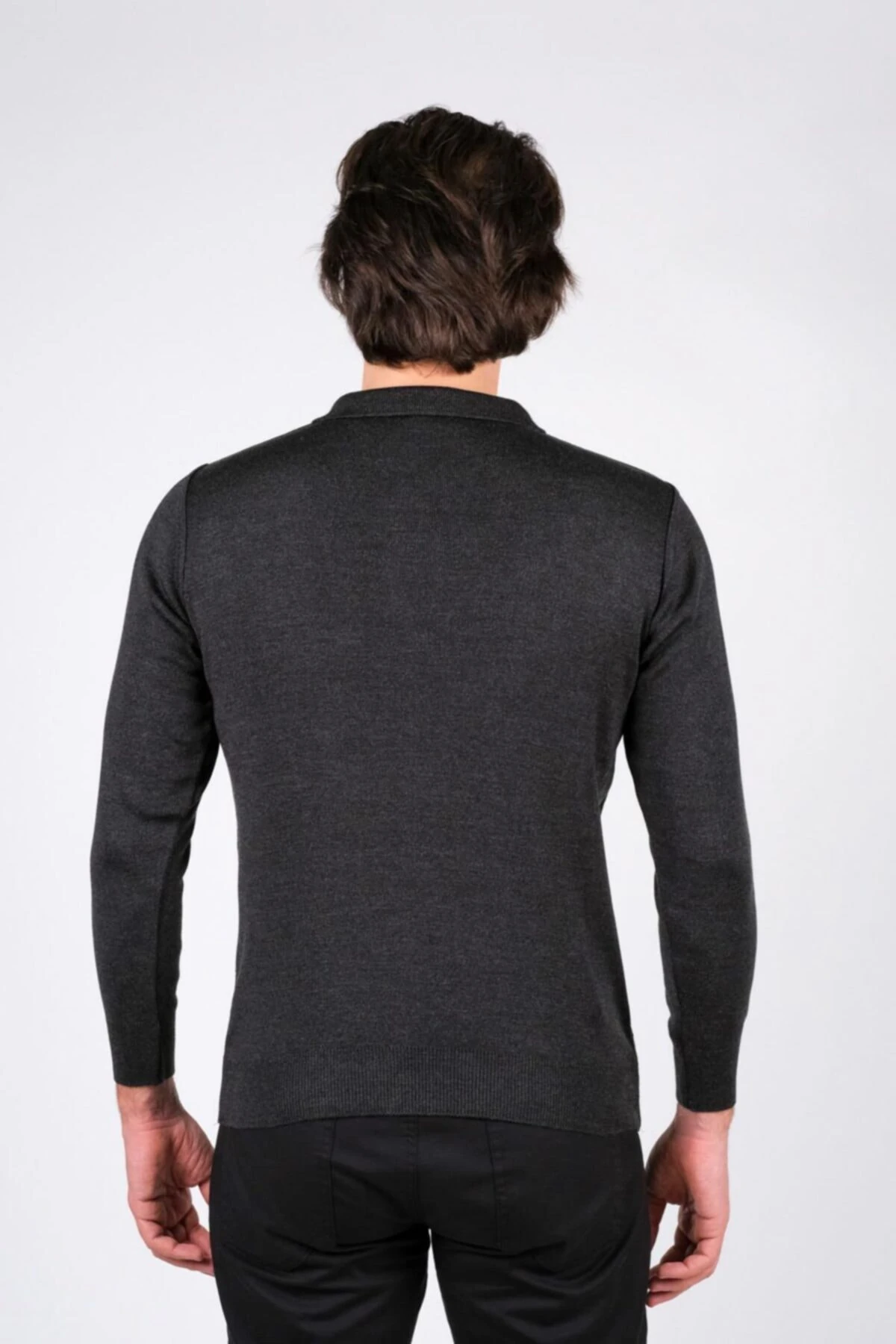 Erkek Polo Yaka Triko Kazak Cep Detaylı Baklava Desenli Kışlık Bel Ve Kol Lastikli Dokum