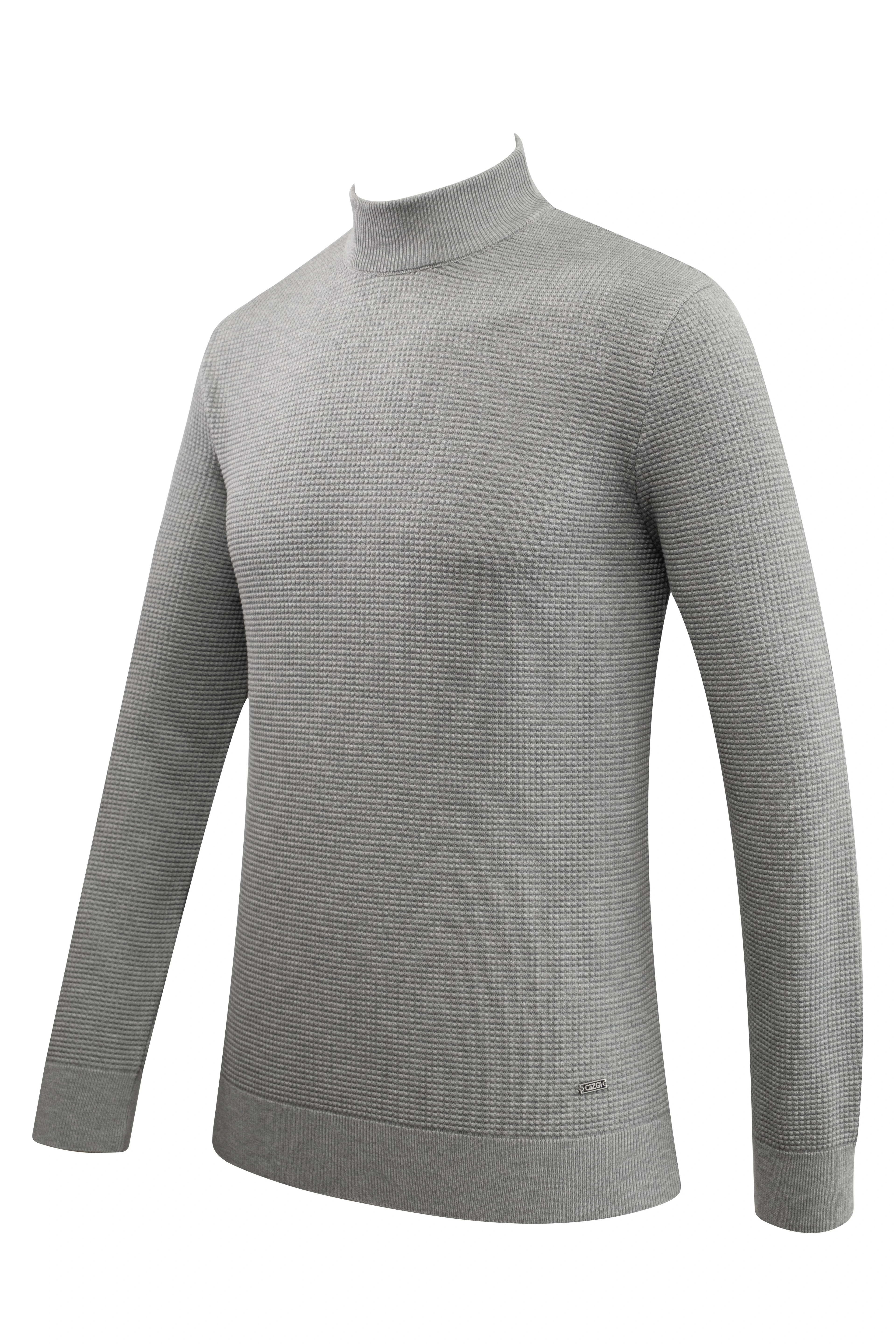 Erkek Yarım Balıkçı Kazak Triko Kabartmalı Örgü Düz Renk Klasik Kalıp - 5240B - GREY