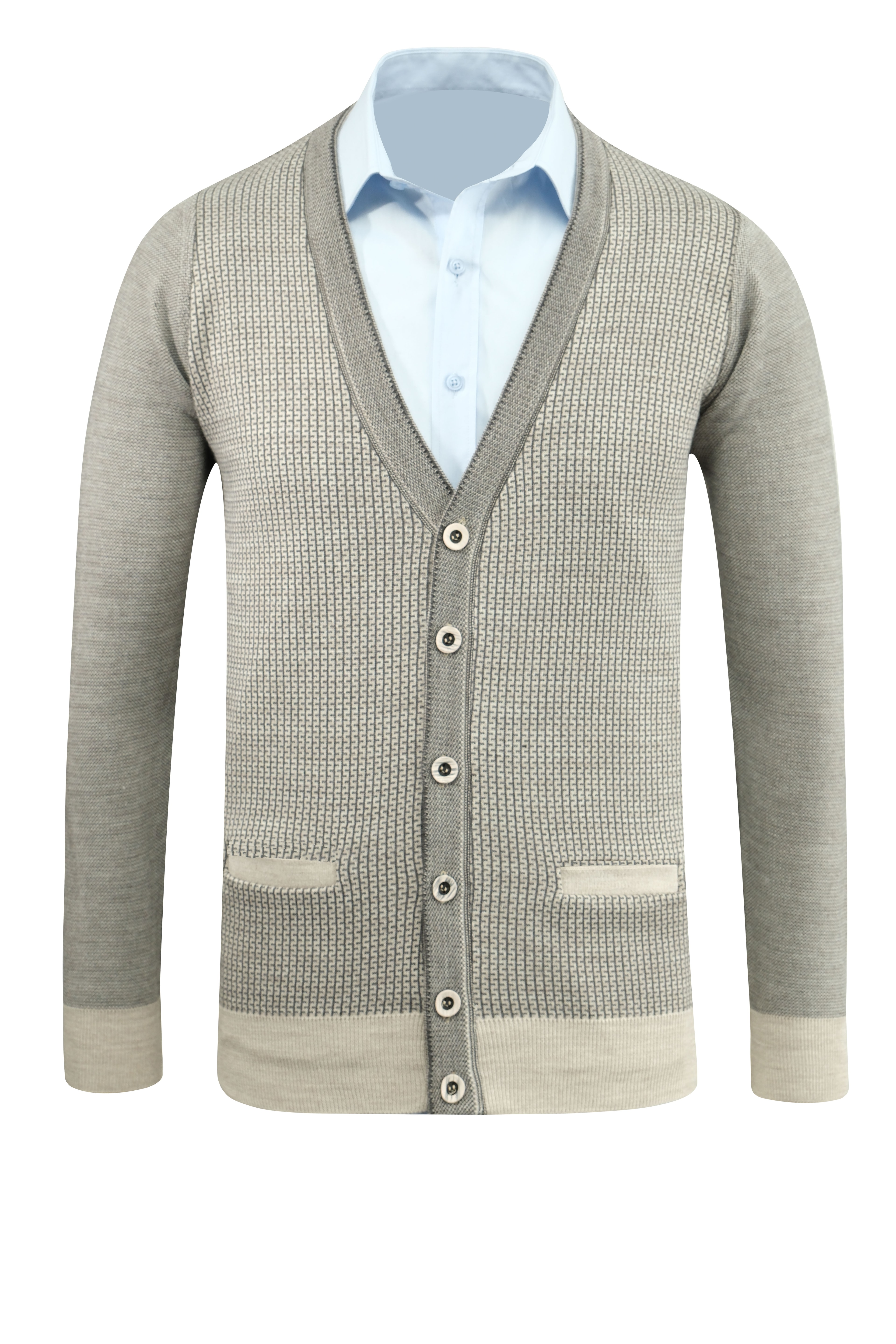 Erkek Düğmeli Hırka Cepli Desenli Çelik Örgü Klasik Kalıp - 5208M - TAŞ