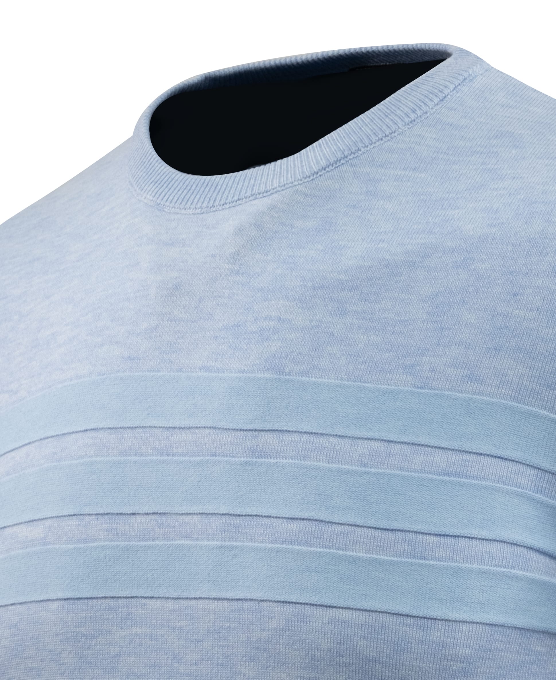 Erkek Sıfır Yaka Kazak Triko Şerit Desenli Klasik Kalıp - 5247C - ICE BLUE