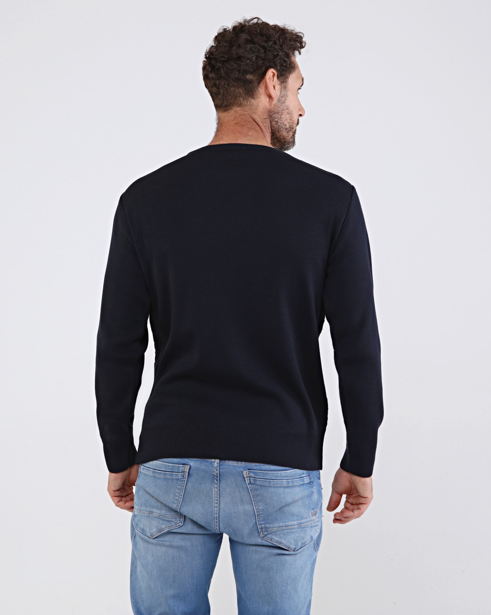 Stripe Knitwear Men's Crew Neck Knitwear Sweater Patterned Sleeves, Waist Elastic Steel Knitted Classic Pattern - NAVY BLUE