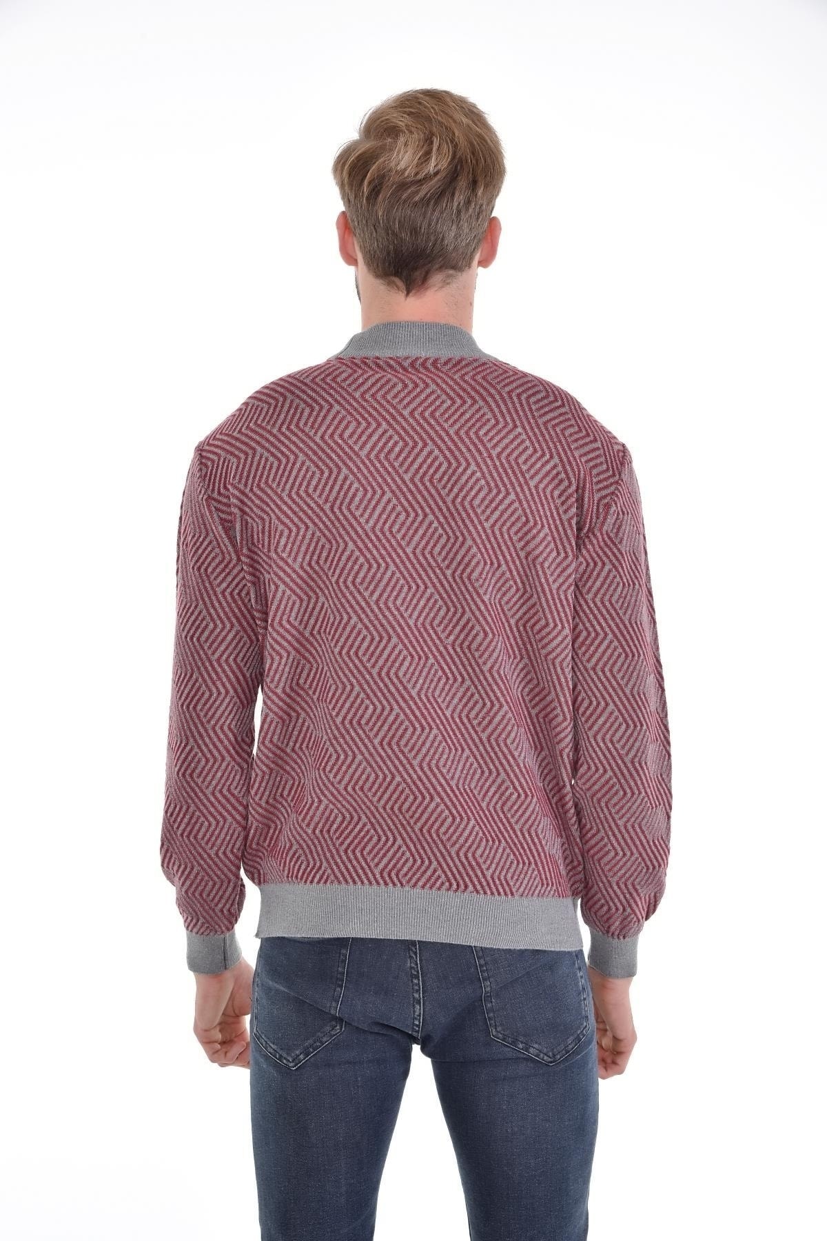 Erkek Yarım Balıkçı Yaka Pamuklu Triko Gri Kazak Desenli Kol Ve Bel Lastikli Dokuma