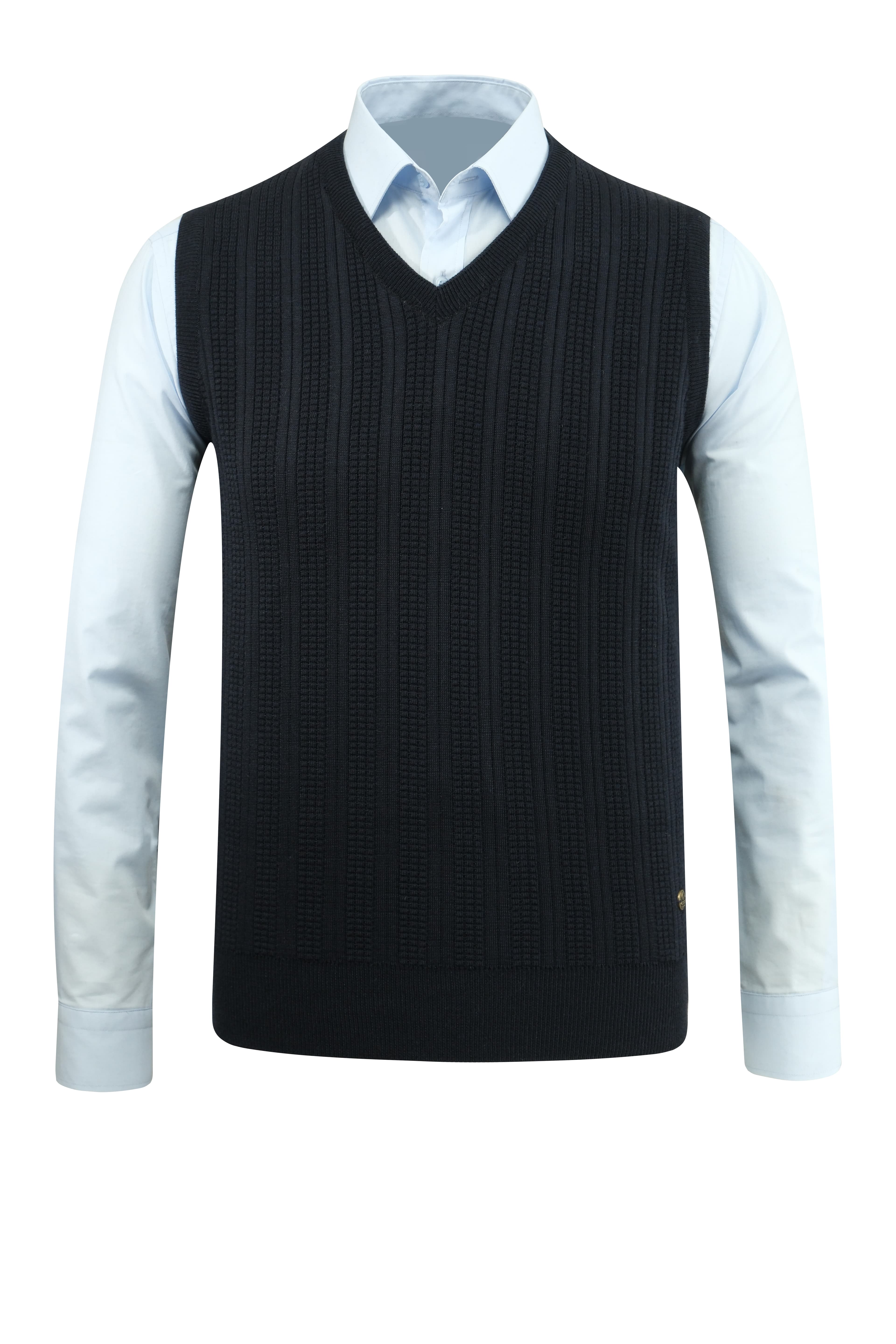 Erkek V Yaka Süveter Desenli Çelik Örgü Klasik Kalıp - 5209H - NAVY BLUE