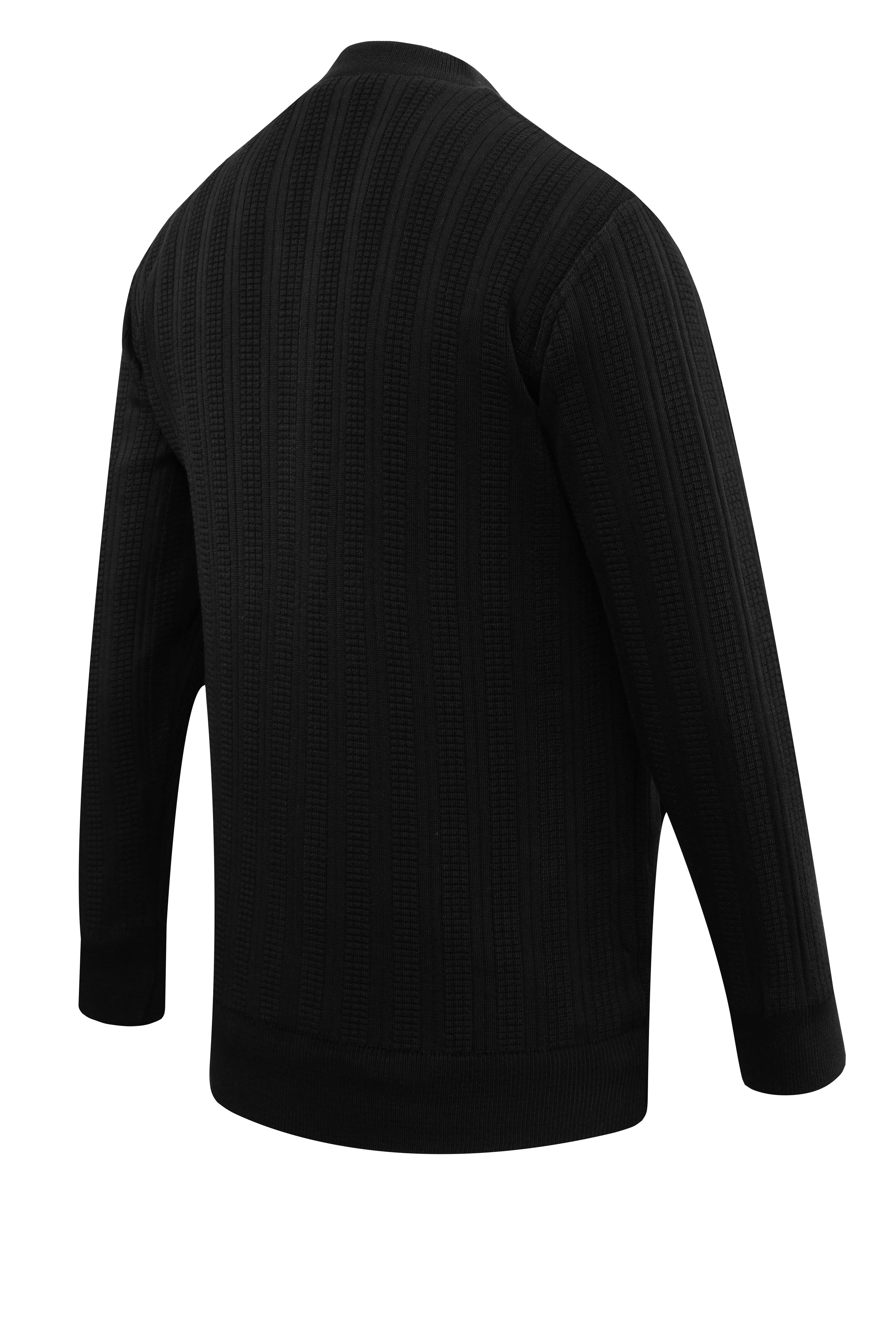 Erkek Büyük Beden Astarlı Triko Mont Hakim Yaka Çelik Örgü Desenli Klasik Kalıp - 5209TB - BLACK