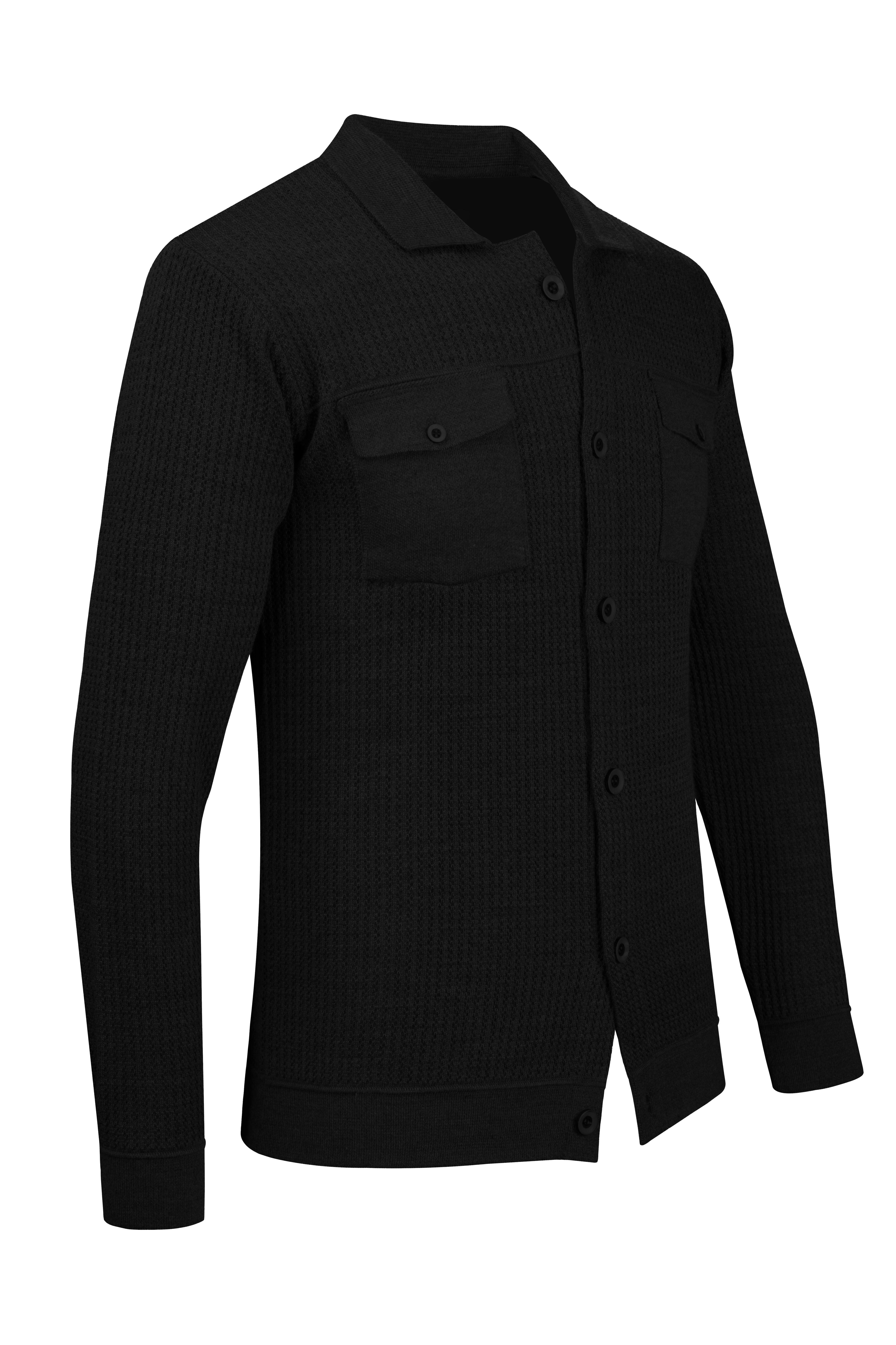 Stripe Knitwear Men's Buttoned Double Pocket Knitwear Knitted Patterned Blazer Single Jacket Regular Pattern -5017G - BLACK