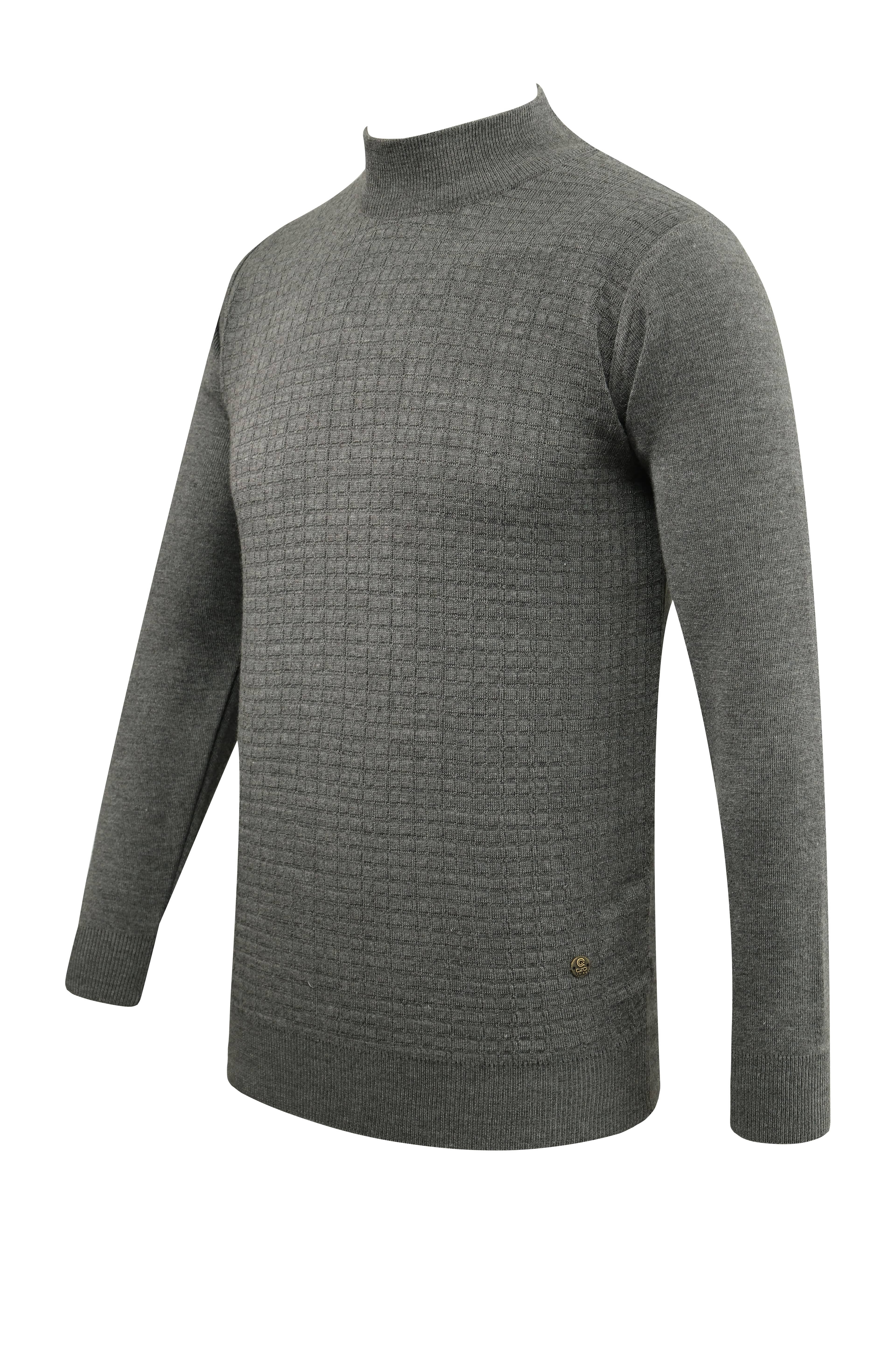 Erkek Yarım Balıkçı Kazak Desenli Çelik Örgü Klasik Kalıp - 5204B - GREY