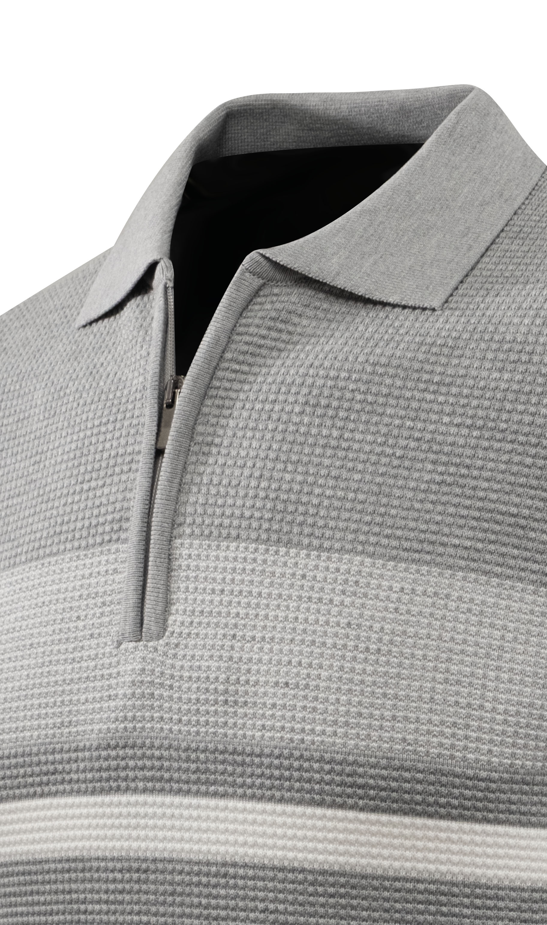 Erkek Fermuarlı Polo Yaka Kazak Triko Kabartmalı Örgü Desenli Klasik Kalıp - 5241F - GREY