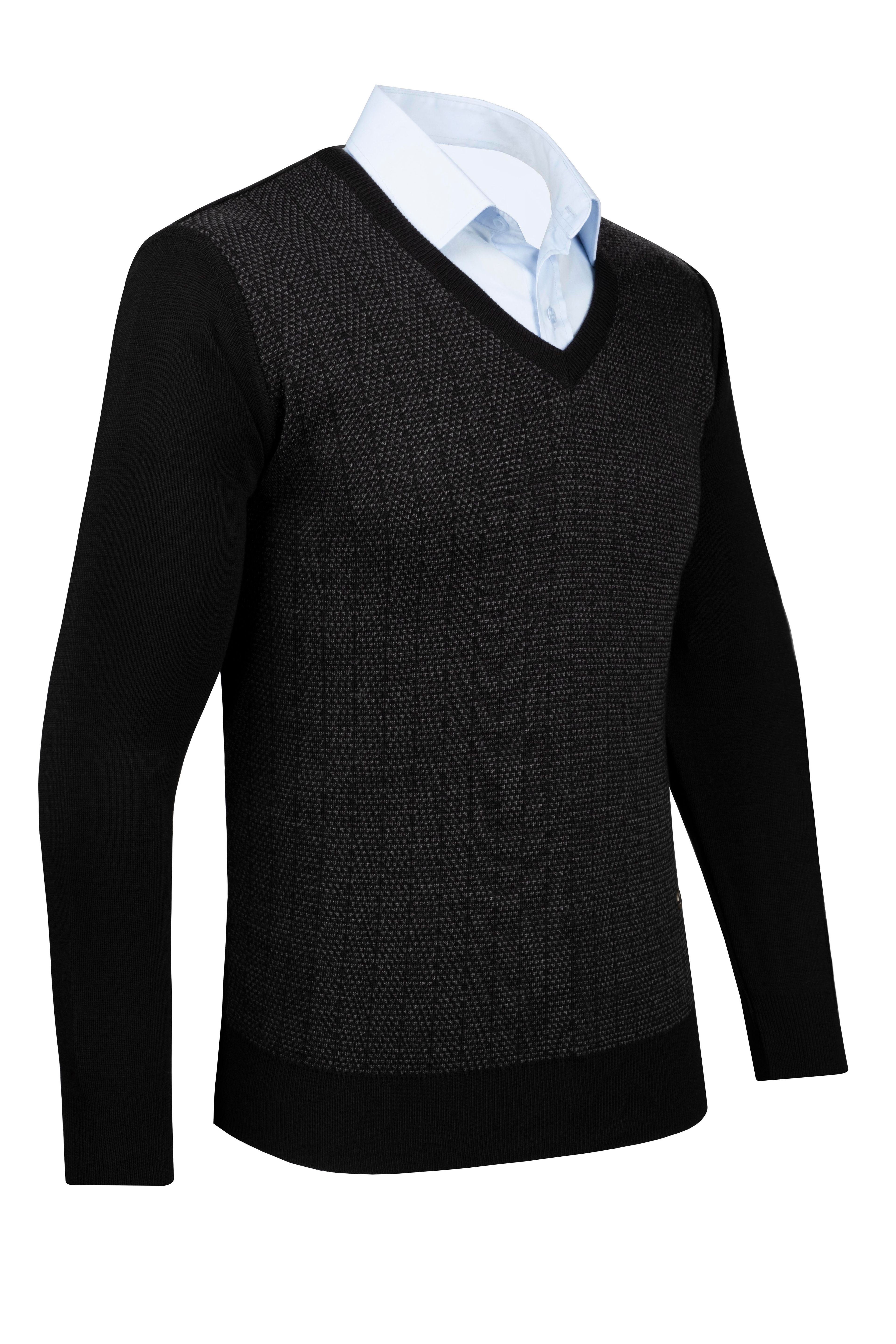 Stripe Knitwear Men's V-Neck Knitwear Sweater Patterned Sleeve and Waist Elastic Steel Knitted Classic Pattern - 5007D - SİYAH