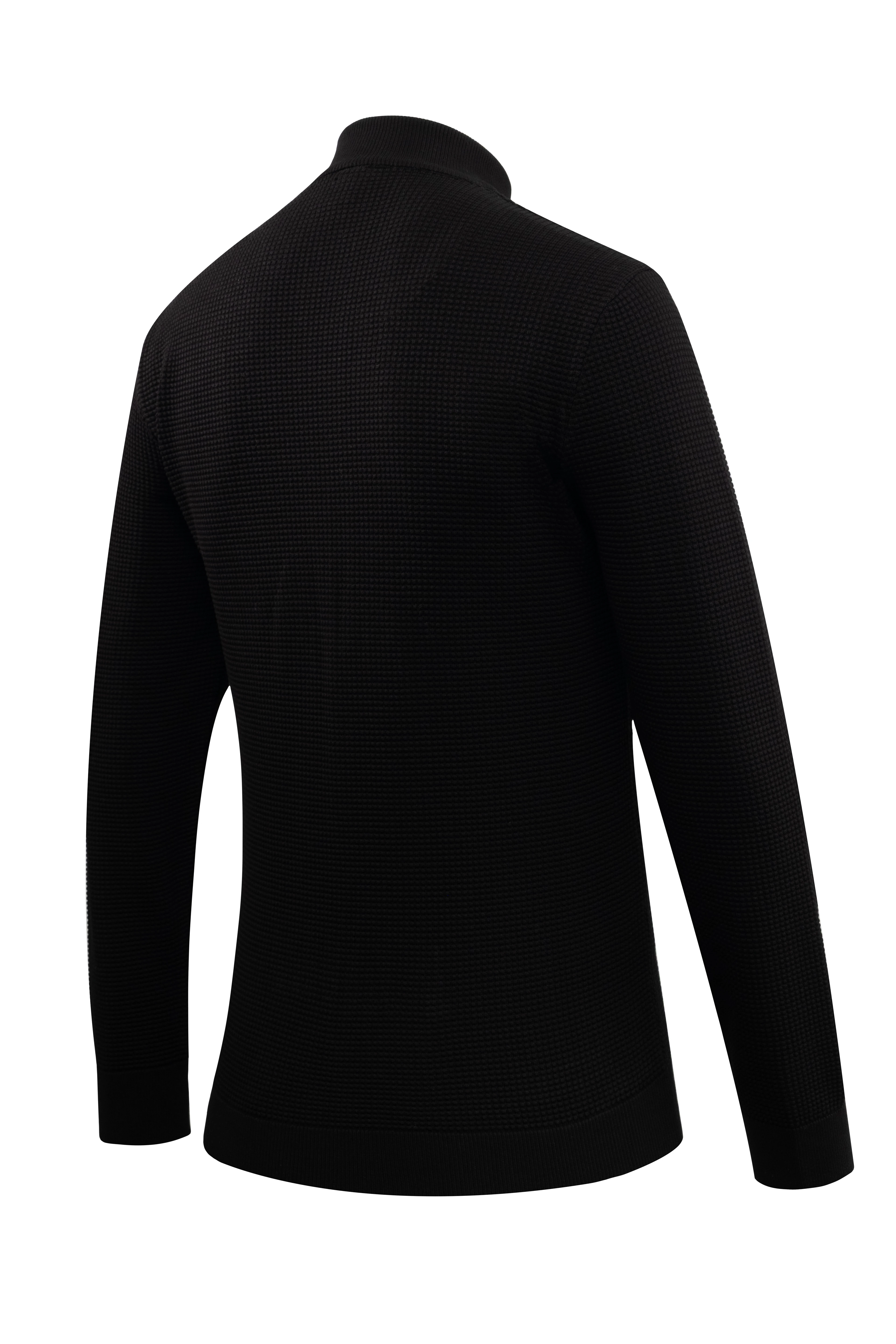 Erkek Yarım Balıkçı Kazak Triko Kabartmalı Örgü Düz Renk Klasik Kalıp - 5240B - BLACK