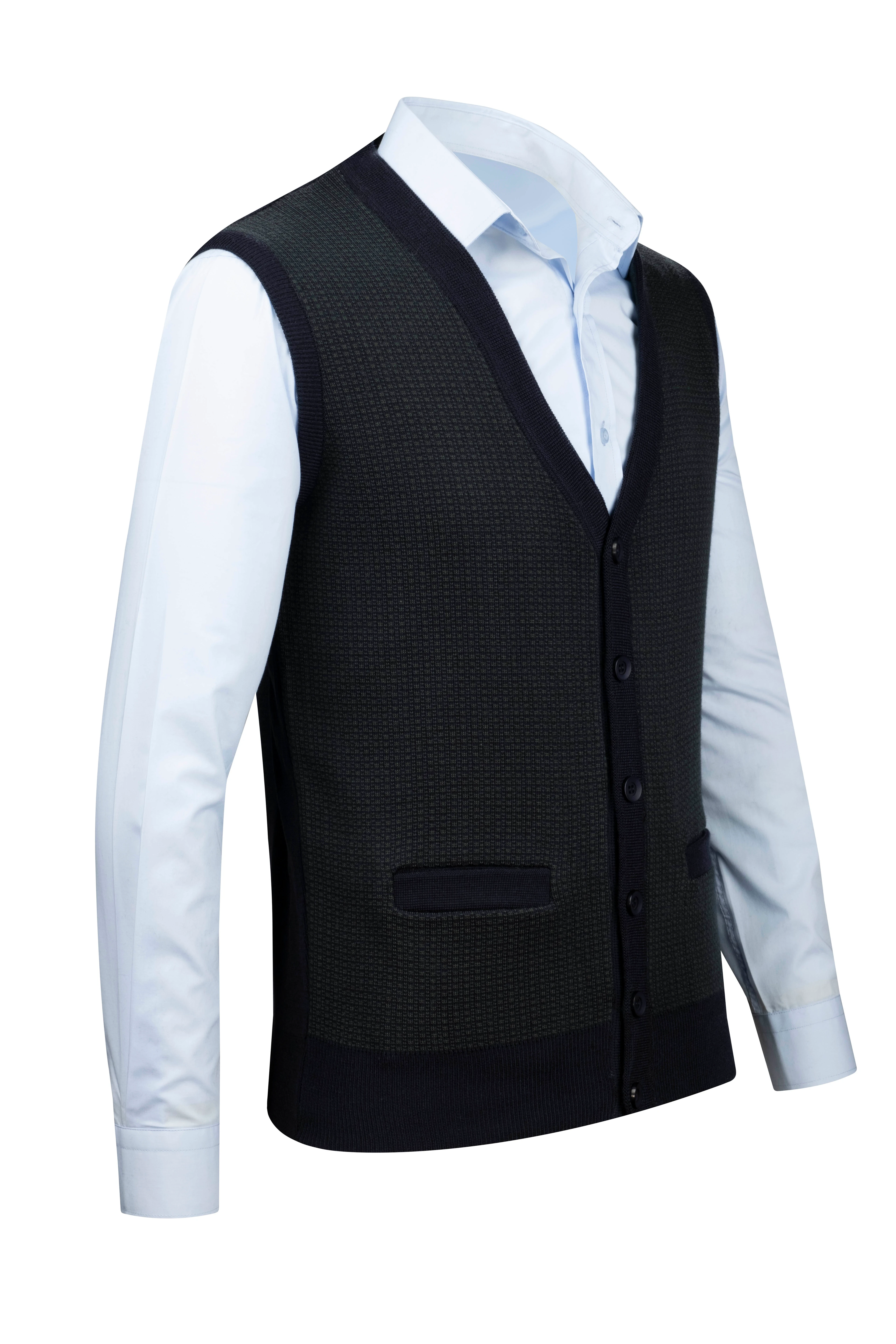 Çizgi Triko Erkek Triko V Yaka Yelek Düğmeli Cep Detaylı Desenli Bel Lastikli Çelik Örgü - 5003L