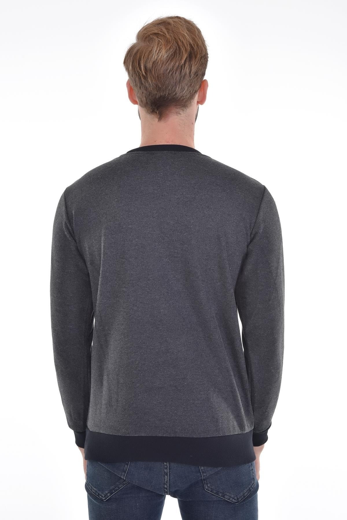 Erkek Sıfır Yaka Antrasit Sweat Kol Ve Bel Lasitkli Dokuma