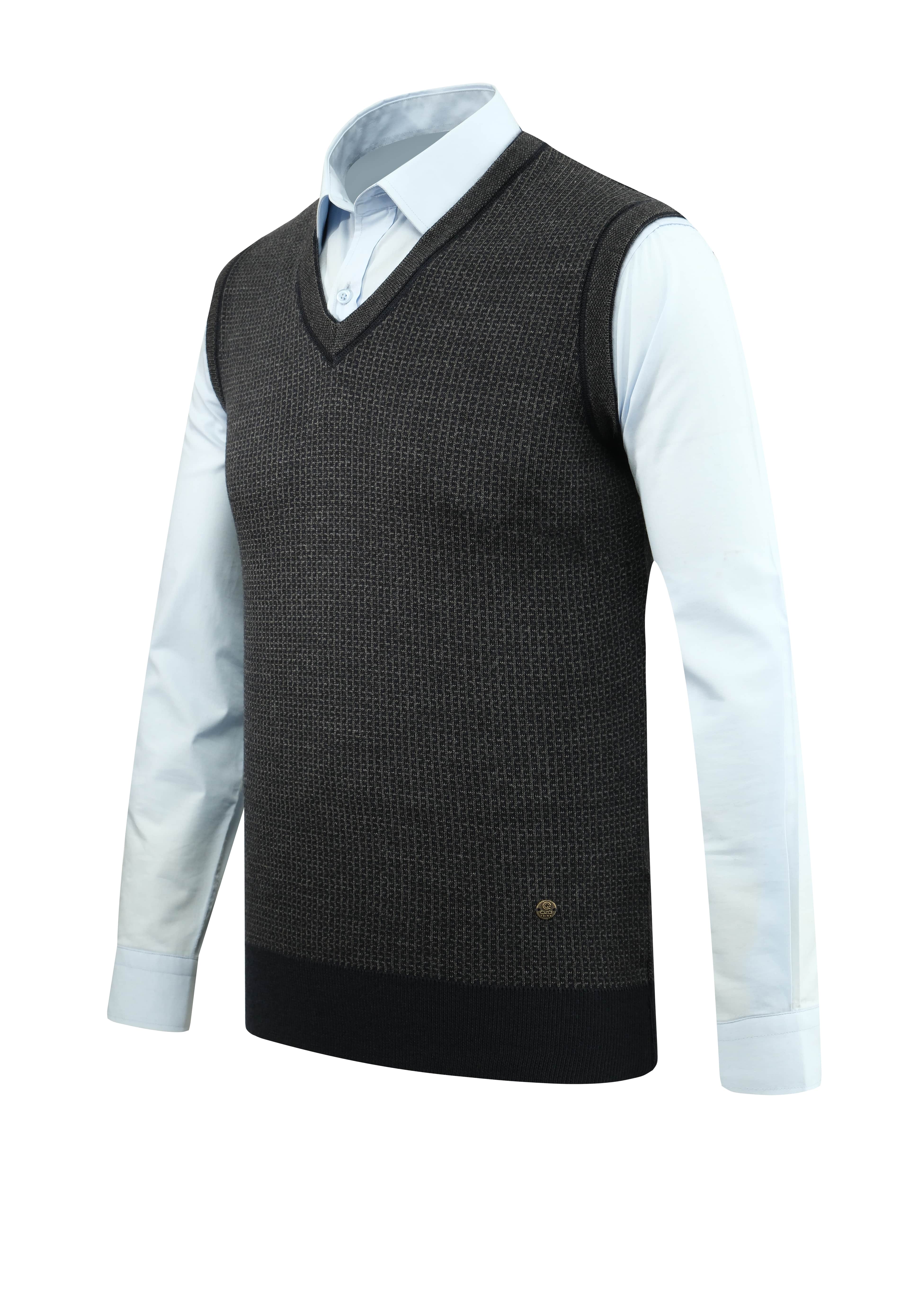 Erkek Büyük Beden V Yaka Süveter Desenli Çelik Örgü Klasik Kalıp - 5208HB - NAVY BLUE