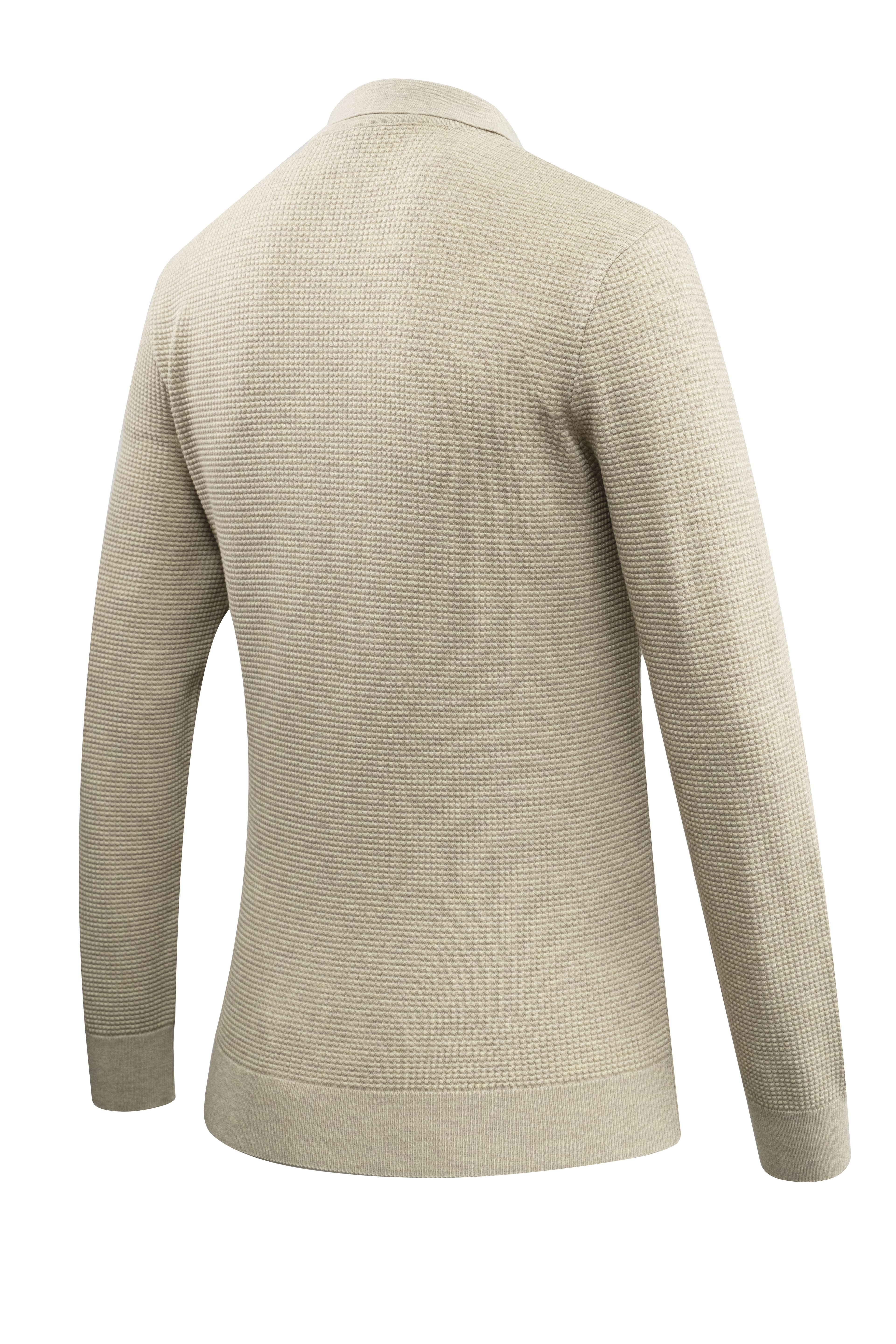 Erkek Fermuarlı Polo Yaka Kazak Triko Kabartmalı Örgü Düz Renk Klasik Kalıp - 5240F - BEIGE