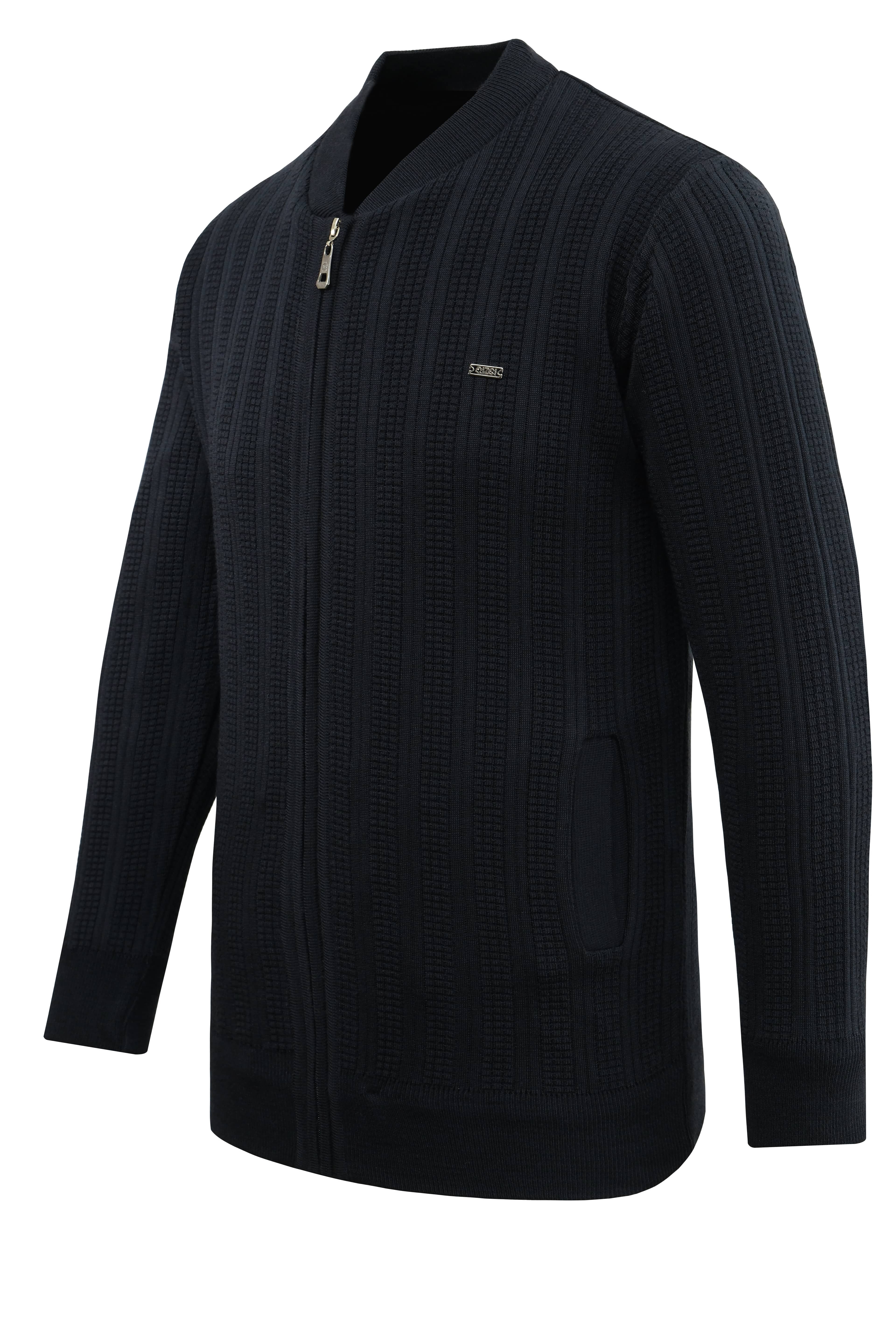 Erkek Büyük Beden Astarlı Triko Mont Hakim Yaka Çelik Örgü Desenli Klasik Kalıp - 5209TB - NAVY BLUE