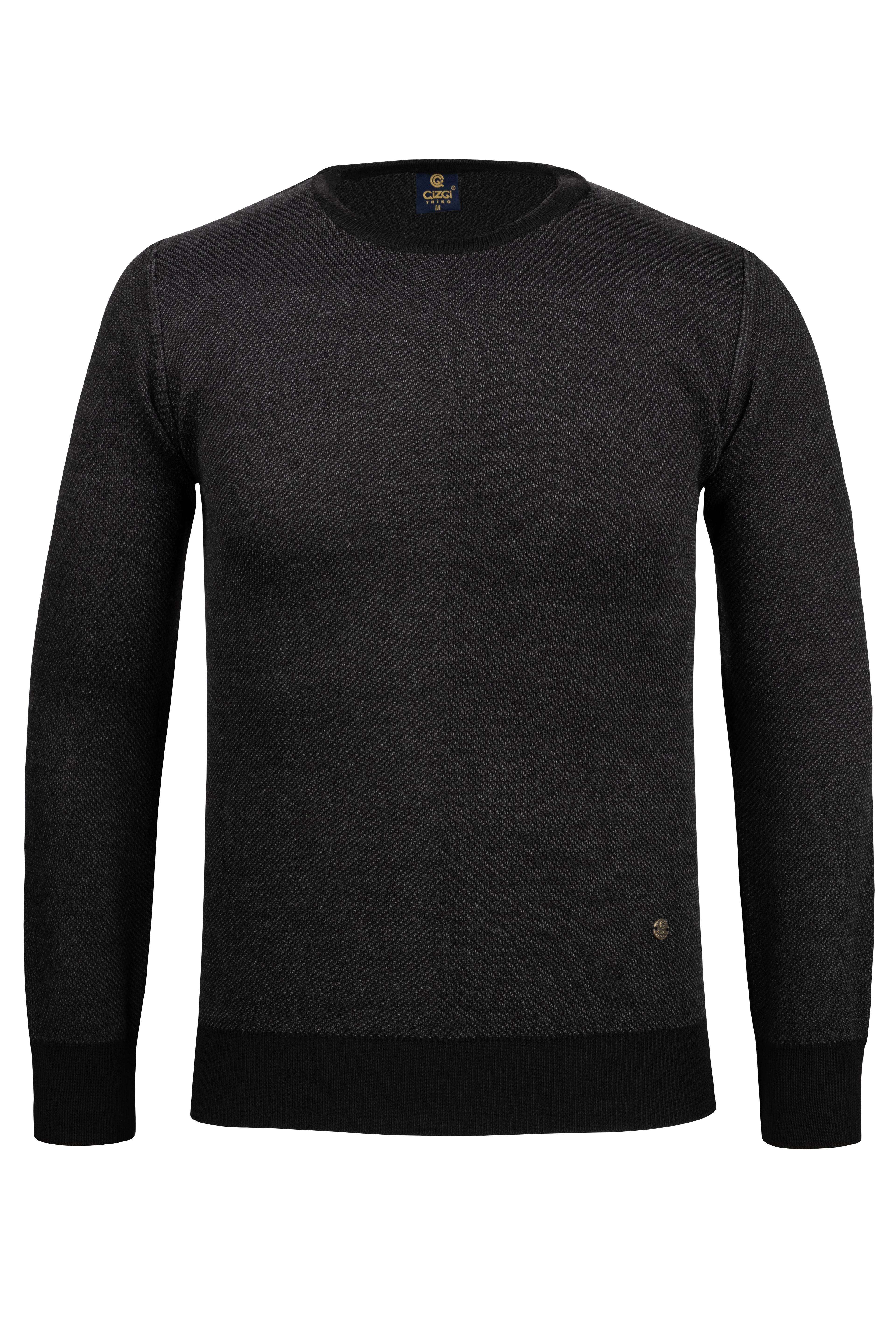 Stripe Knitwear Men's Crew Neck Knitwear Sweater Patterned Sleeve and Waist Elastic Steel Knitted Regular Pattern - 5013C - BLACK
