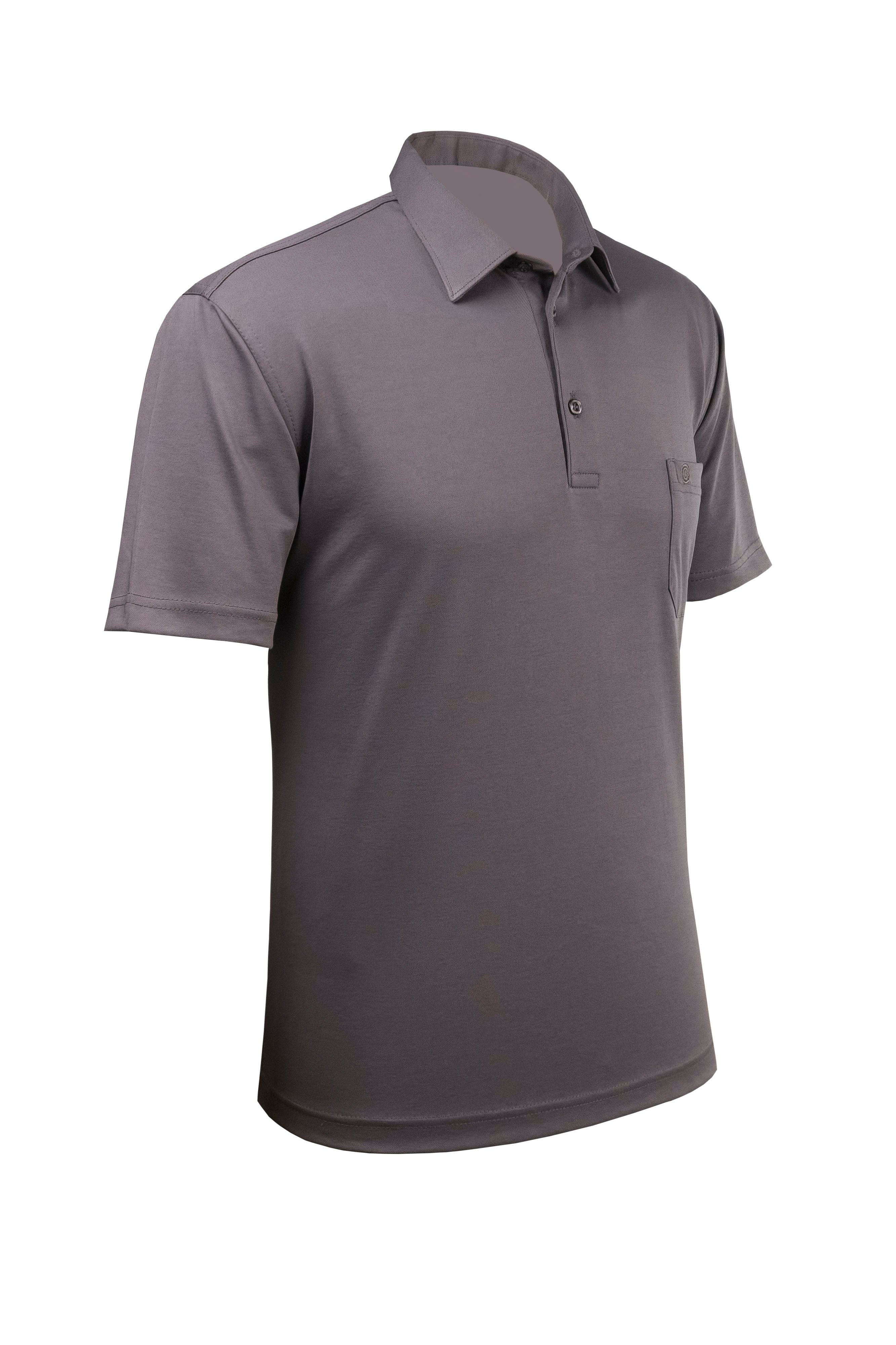 Erkek Gömlek Yaka Düğmeli Cepli Tişört Klasik Kalıp - FÜME
