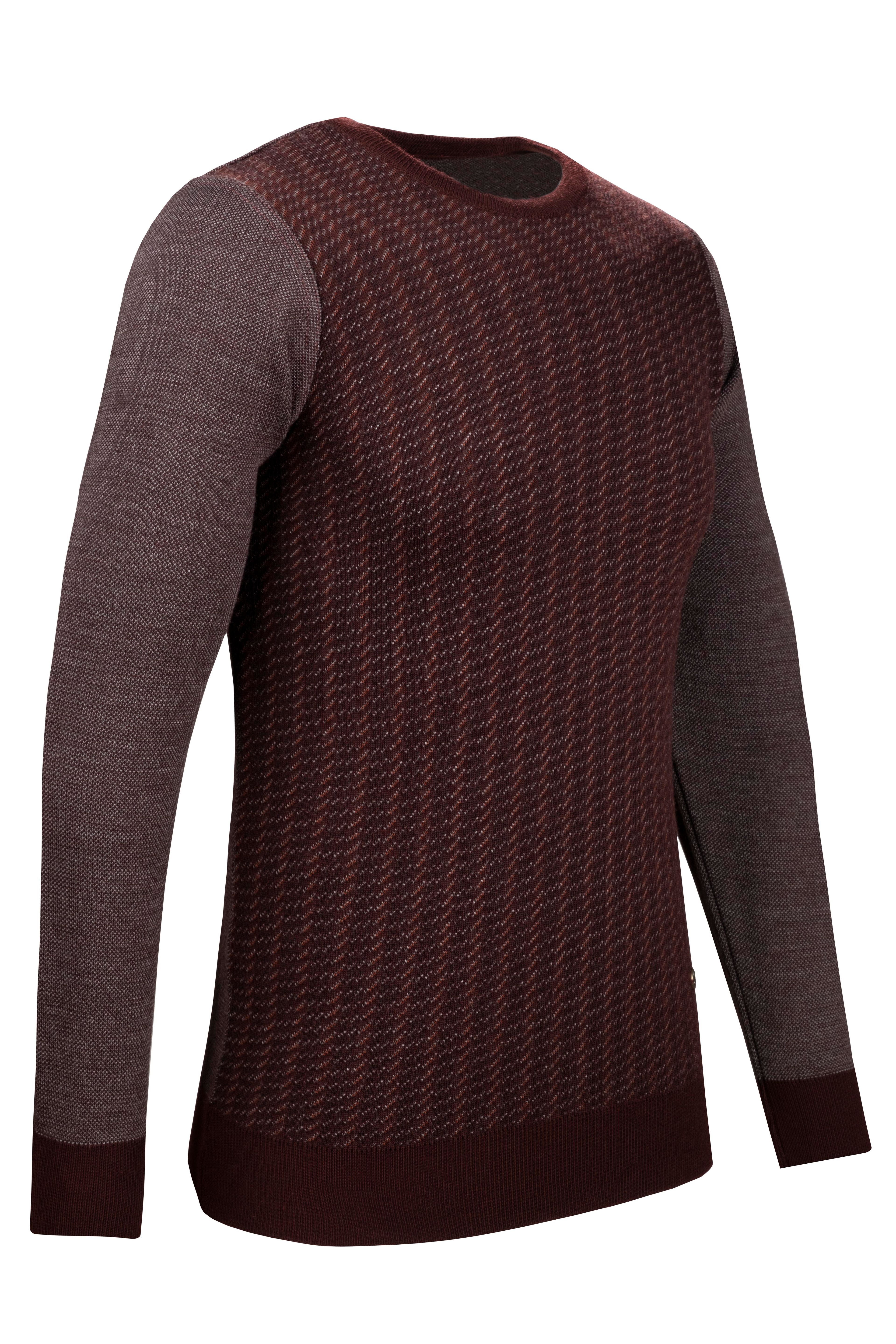 Stripe Knitwear Men's Crew Neck Knitwear Sweater Patterned Sleeve and Waist Elastic Steel Knitted Classic Pattern - 5010C - BORDO