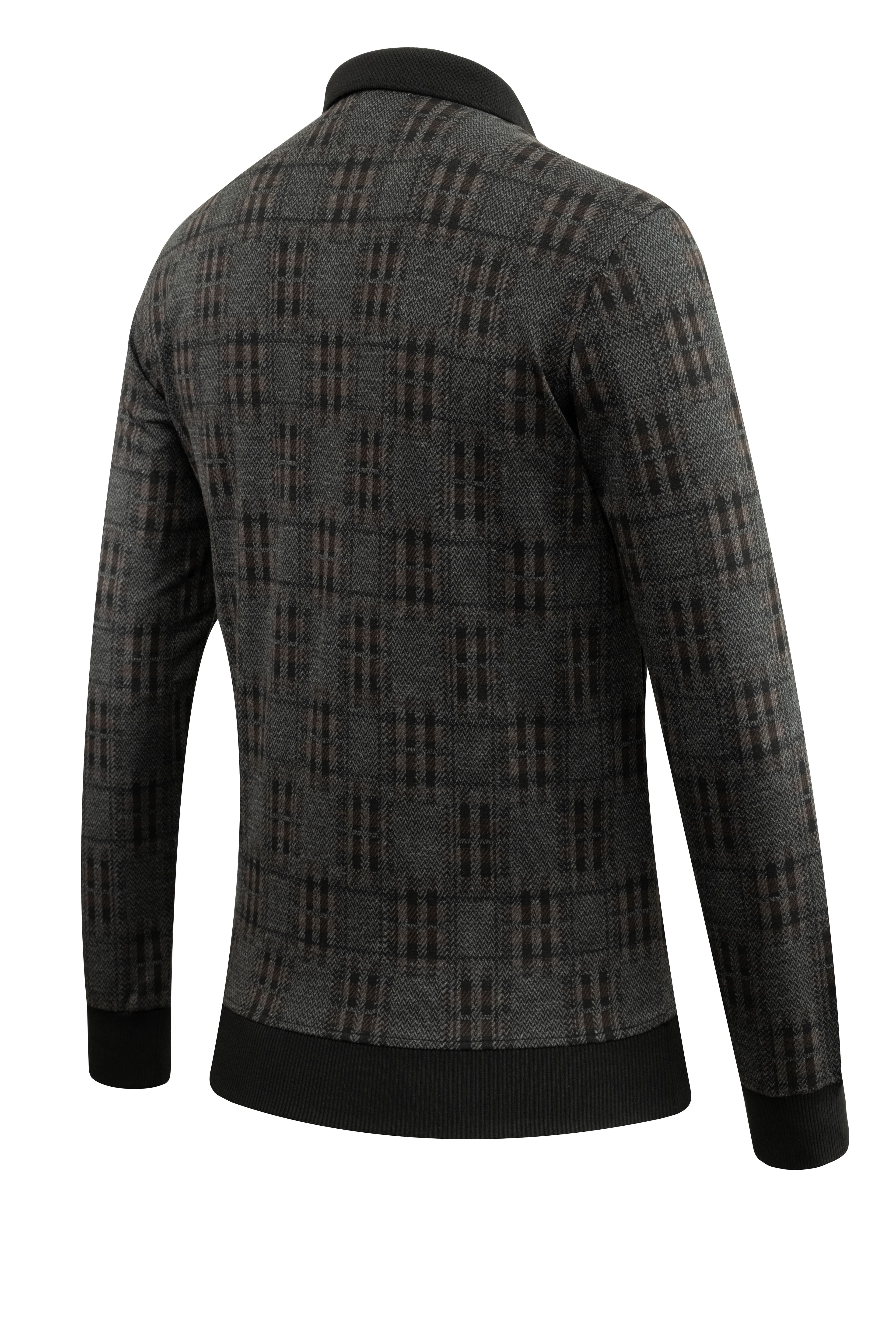 Erkek Polo Yaka Sweat Desenli Cepli Klasik Kalıp - 5231F - BLACK