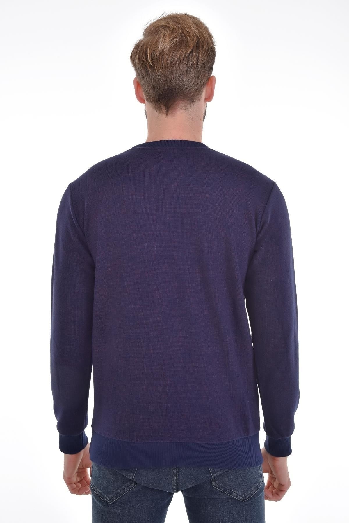 Kol Ve Bel Lastikli Desenli Sıfır Yaka Dokuma Bordo Erkek Sweat