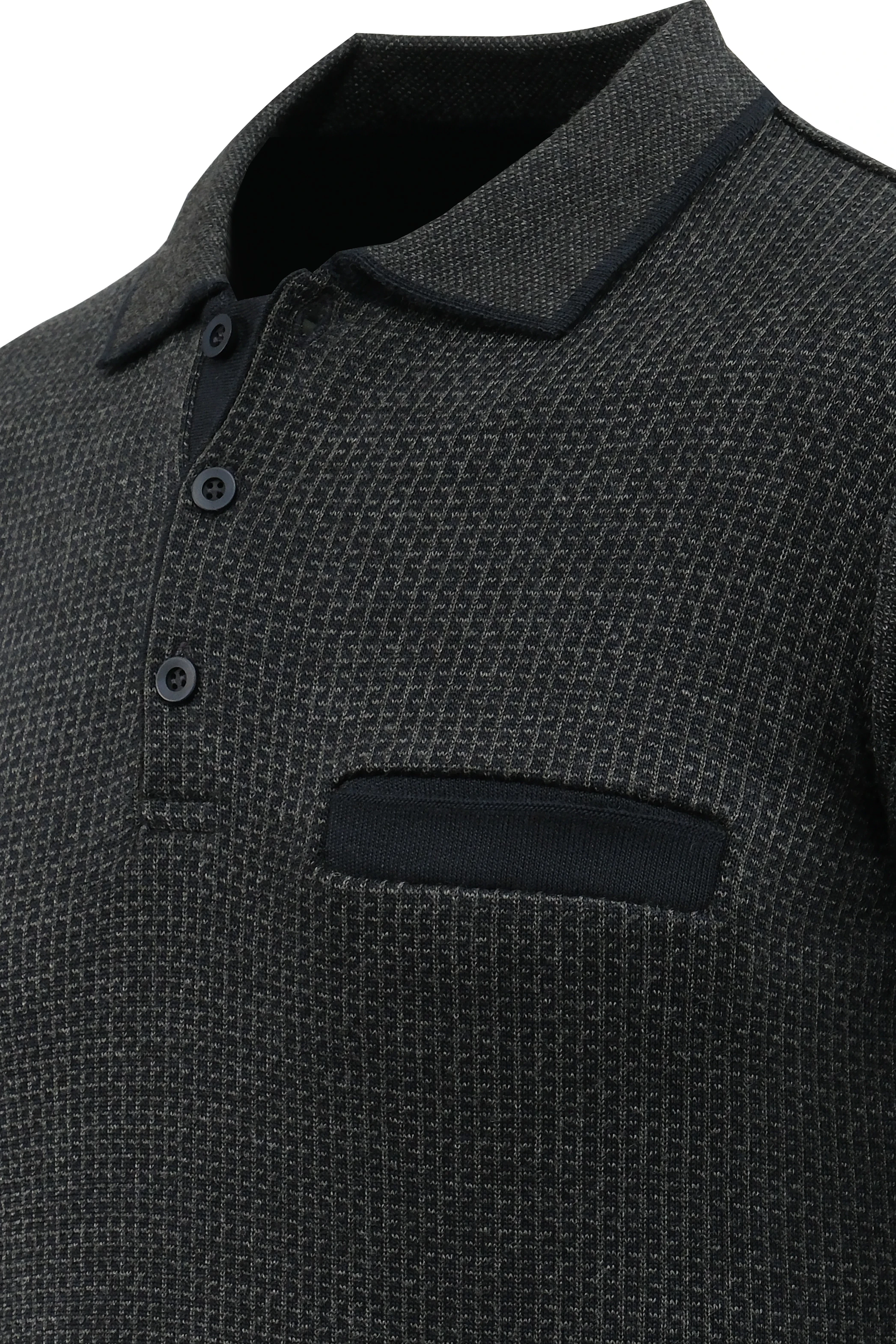 Erkek Polo Yaka Kazak Cepli Desenli Çelik Örgü Klasik Kalıp - 5208F - NAVY BLUE