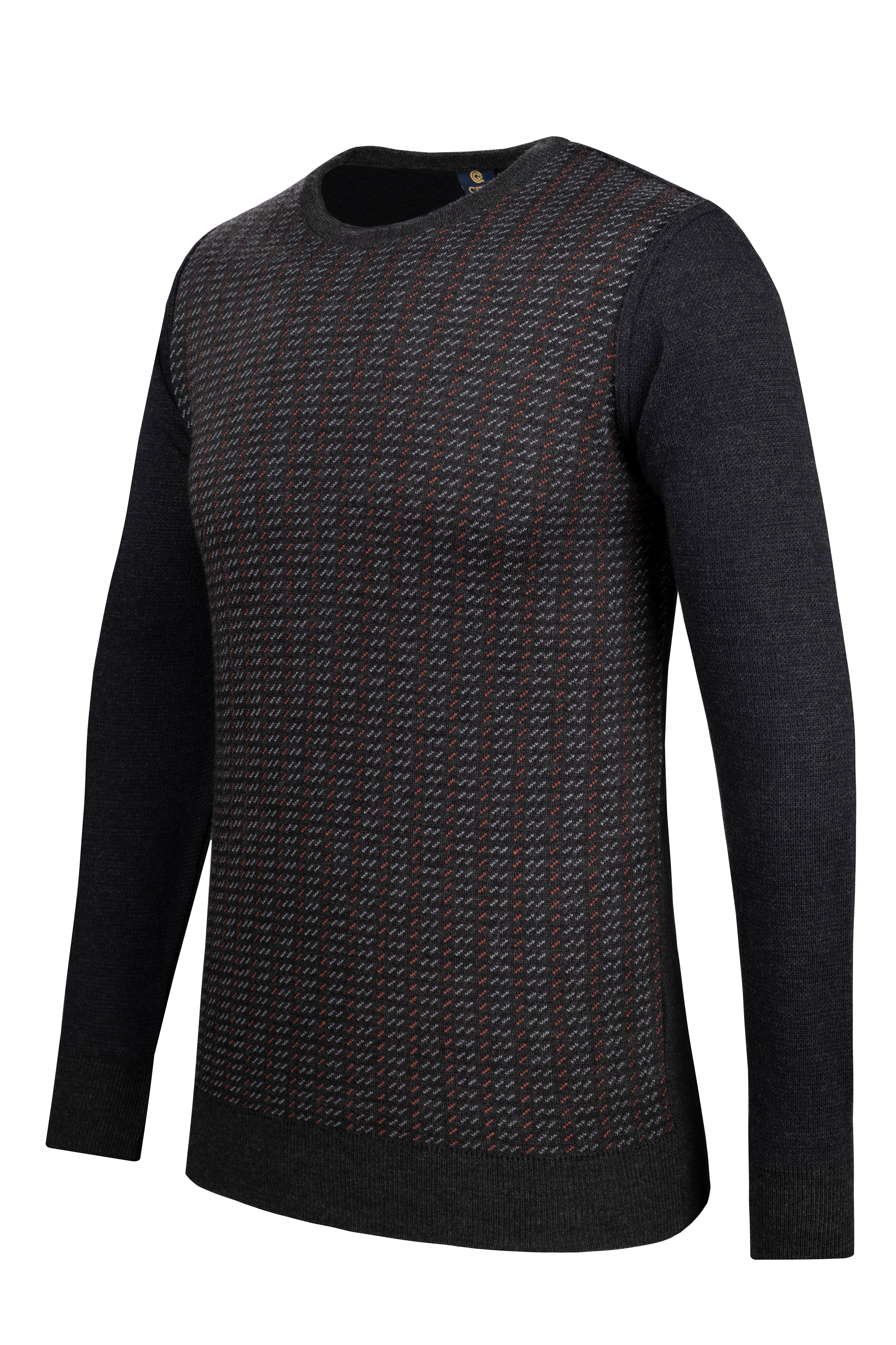 Stripe Knitwear Men's Crew Neck Knitwear Sweater Patterned Sleeve and Waist Elastic Steel Knitted Classic Pattern - 5010C - ANTRASİT