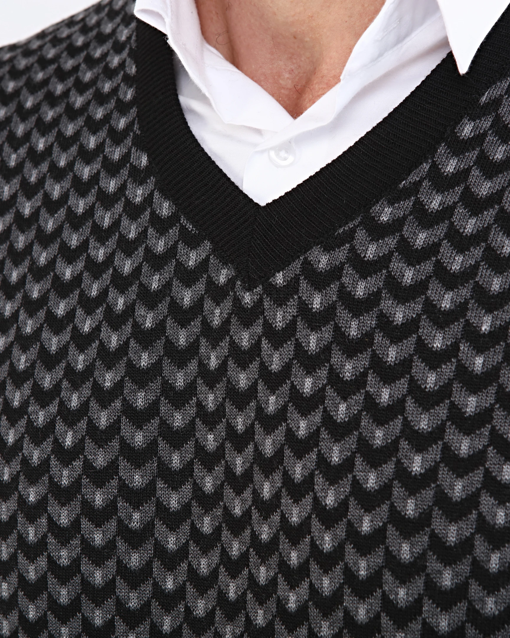 Stripe Knitwear Men's V-Neck Knitwear Sweater Patterned Colorful Winter Steel Knitted Classic Pattern - BLACK