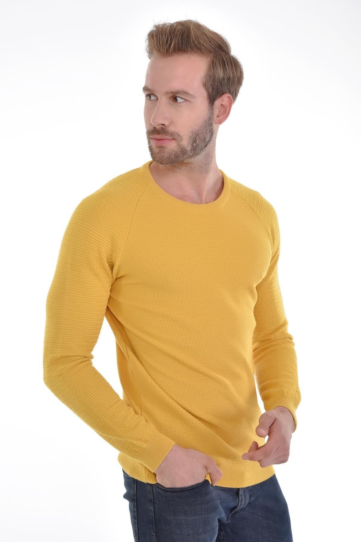 Erkek Triko Kazak Sıfır Yaka Düz Renk Kol Ve Bel Lastikli Kışlık Dokuma Pamuklu