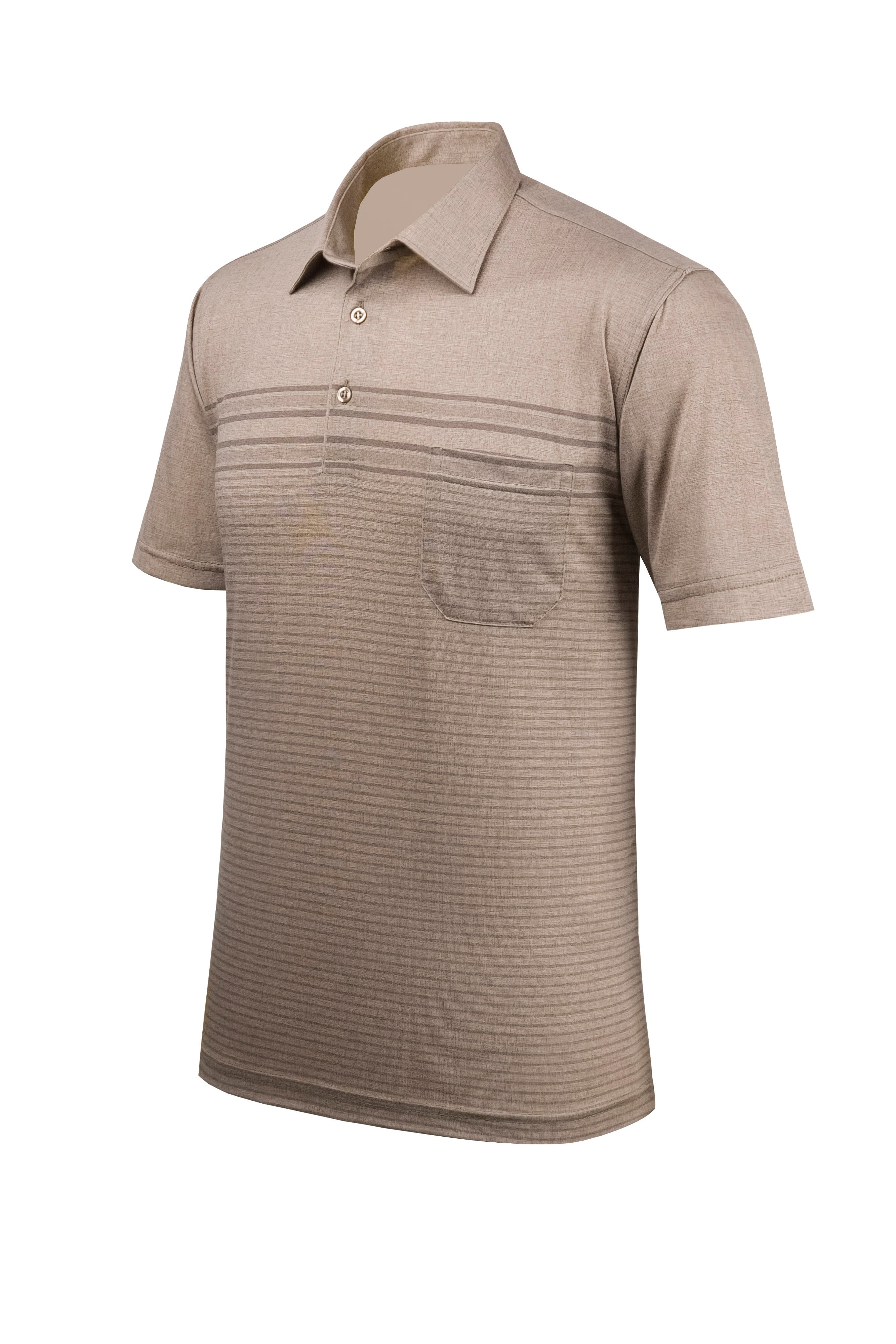 Erkek Gömlek Yaka Düğmeli Cepli Tişört Regular Kalıp - BEJ