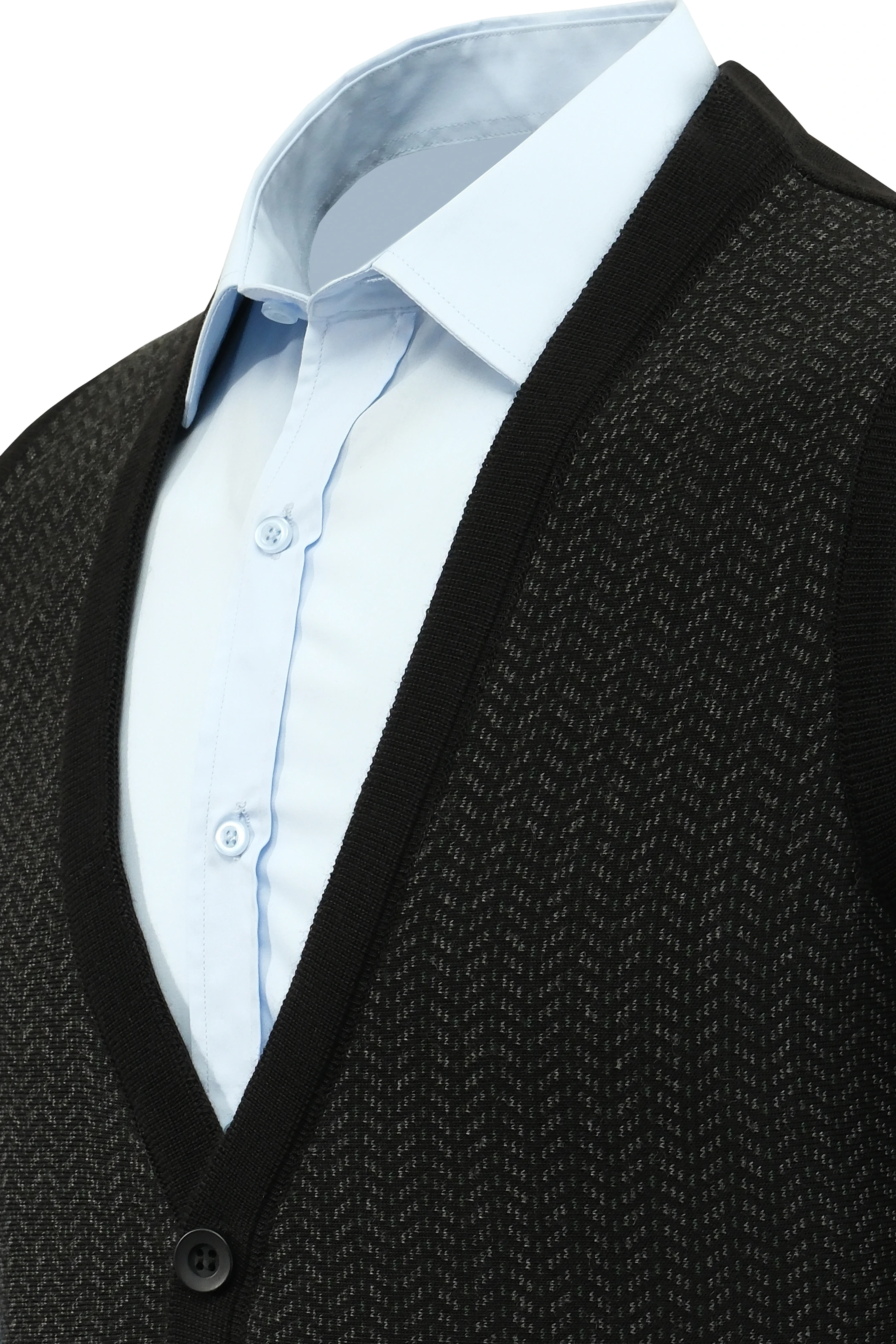 Erkek Düğmeli Yelek Cepli Desenli Çelik Örgü Klasik Kalıp - 5212L - SİYAH