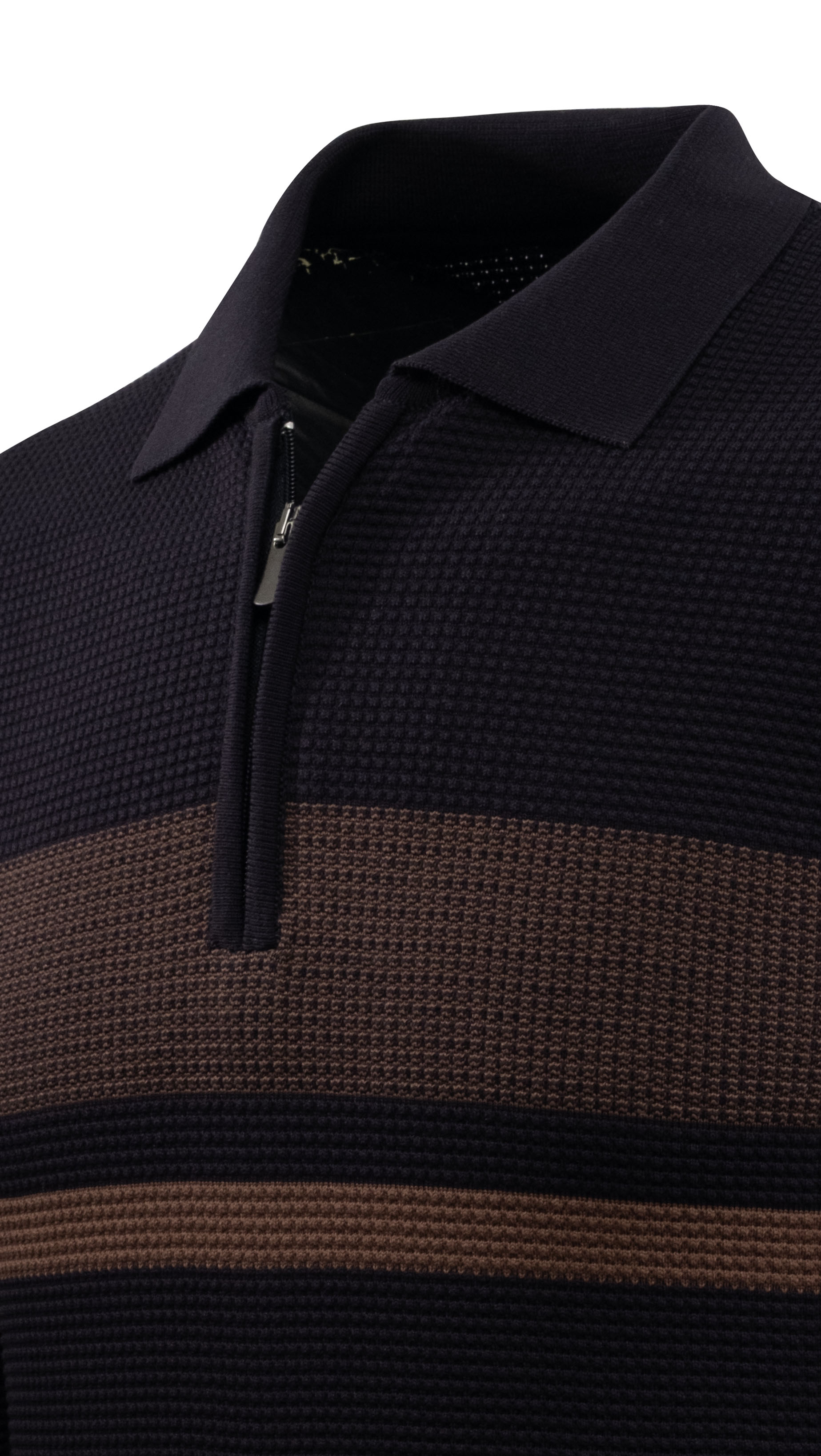 Erkek Fermuarlı Polo Yaka Kazak Triko Kabartmalı Örgü Desenli Klasik Kalıp - 5241F - NAVY BLUE