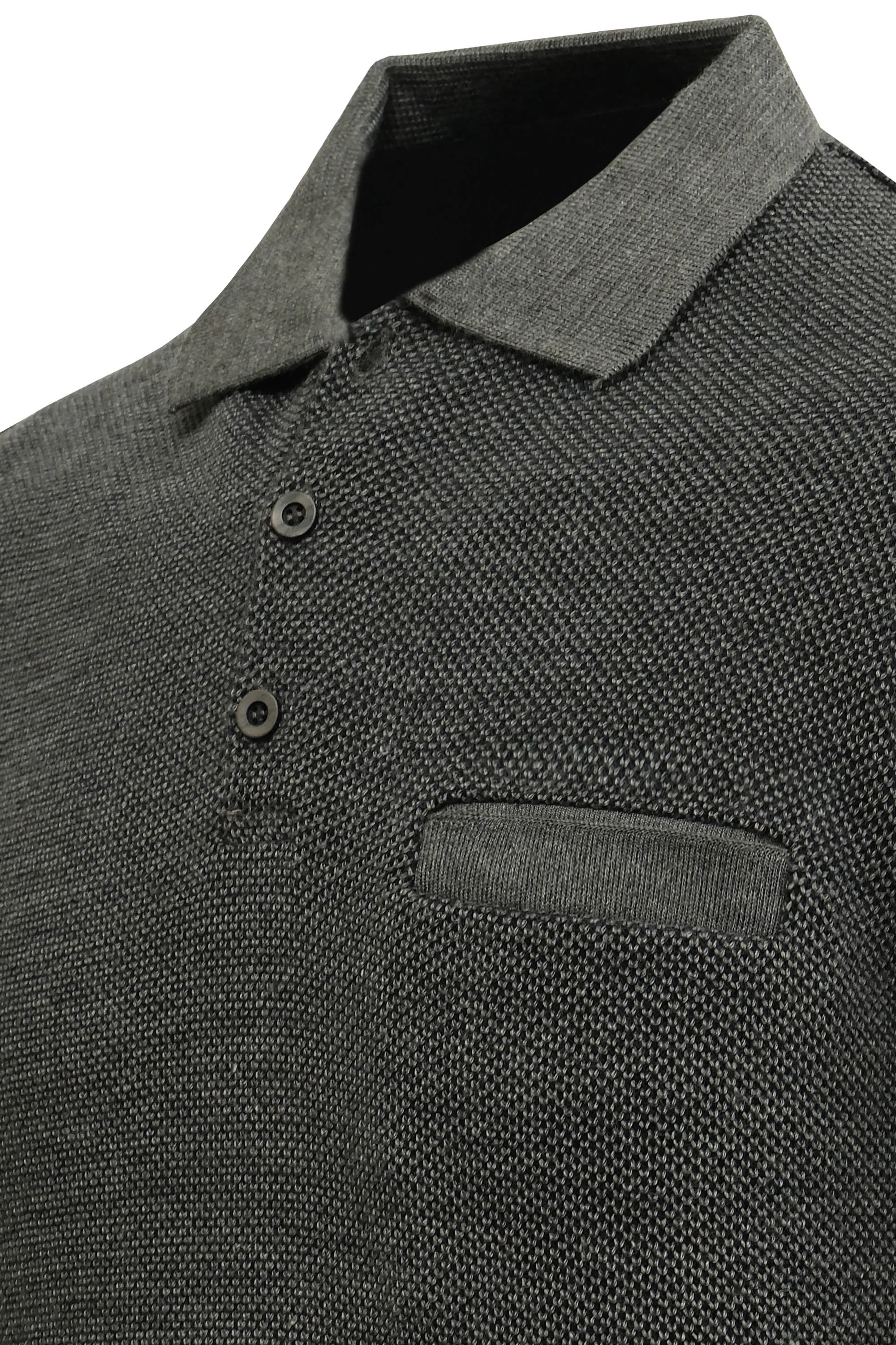 Erkek Polo Yaka Kazak Cepli Pike Desen Çelik Örgü Klasik Kalıp - 5214F - GREY