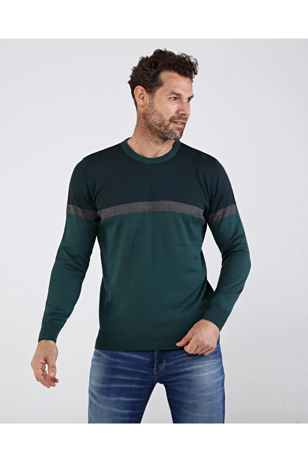 Battal Erkek Sıfır Yaka Pamuklu Triko Nefti Kazak Desenli Kol Ve Bel Lastikli Regular