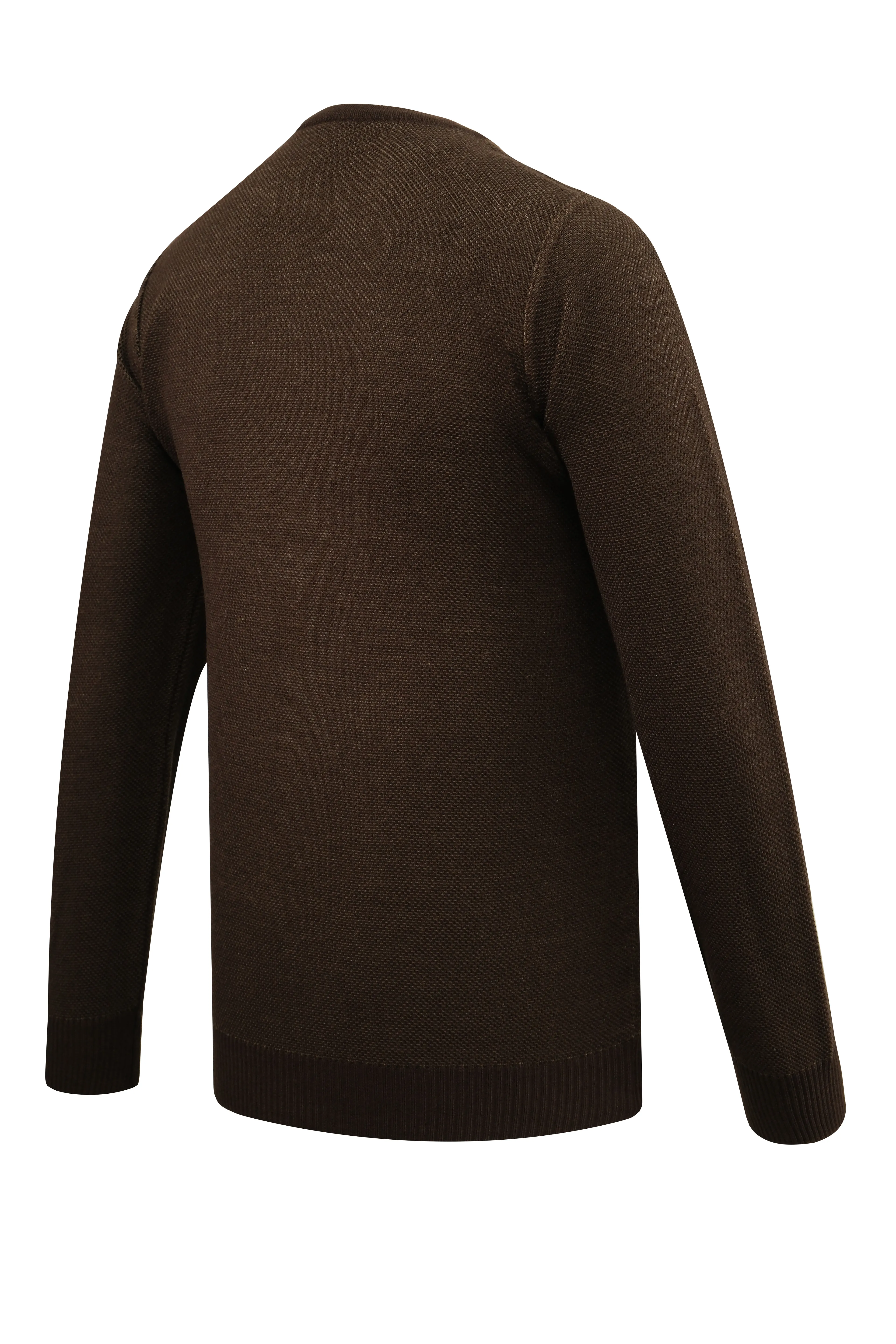 Erkek Sıfır Yaka Kazak Cepli Pike Desen Çelik Örgü Klasik Kalıp - 5214C - BROWN