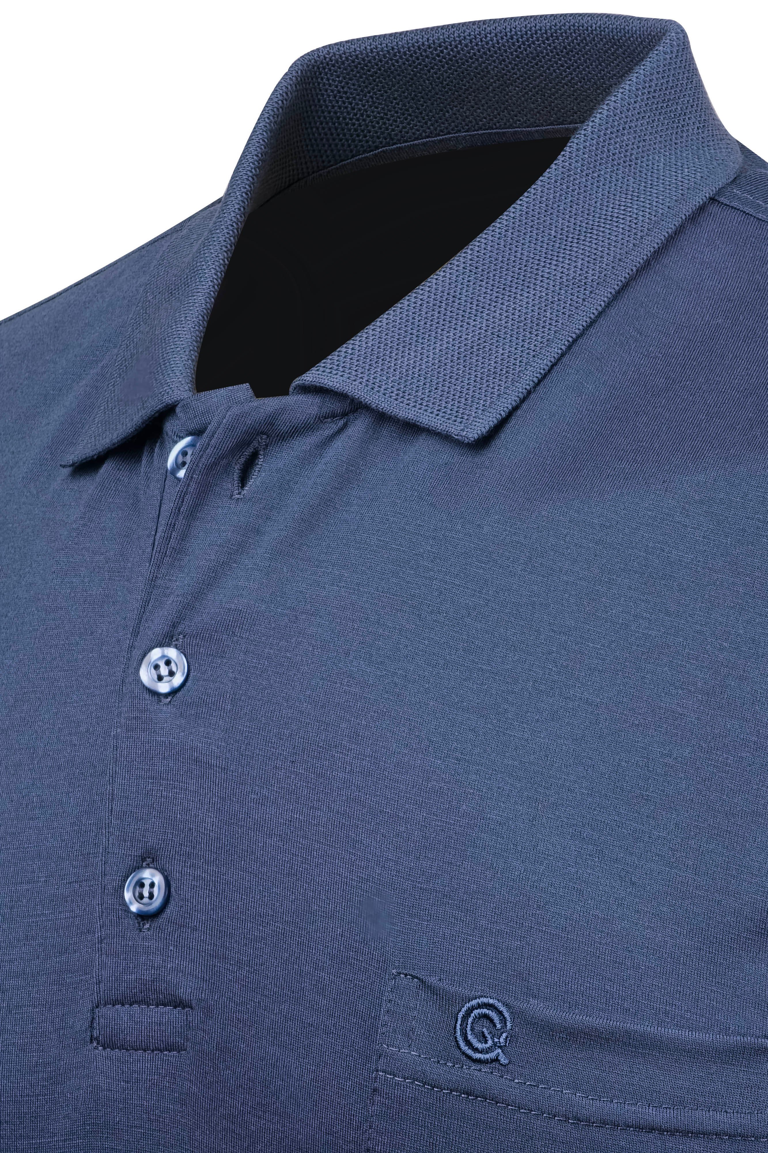 Erkek Polo Yaka Düğmeli Cepli Tişört Klasik Kalıp - İNDİGO