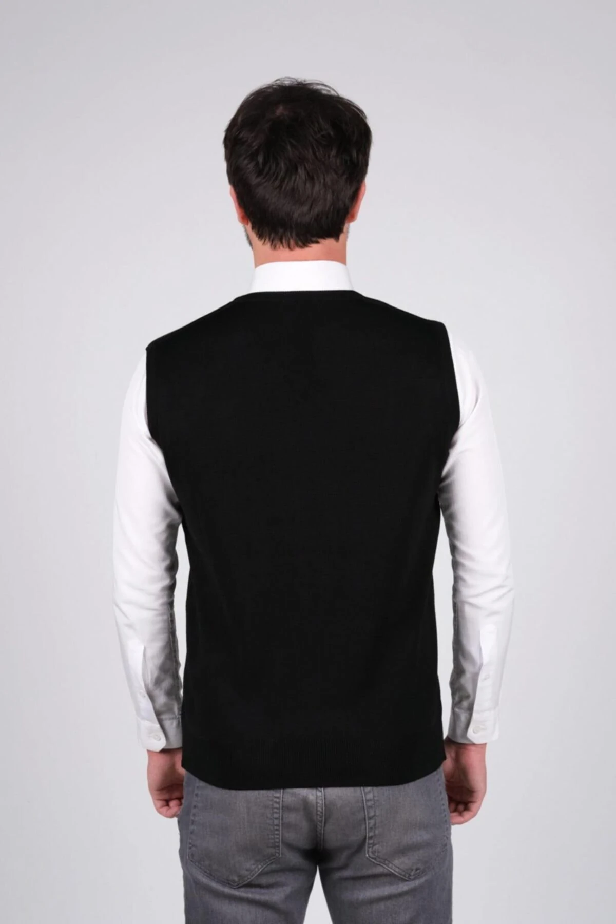 Erkek V Yaka Triko Süveter Desenli Bel Lastikli Dokuma Çelik Örgü