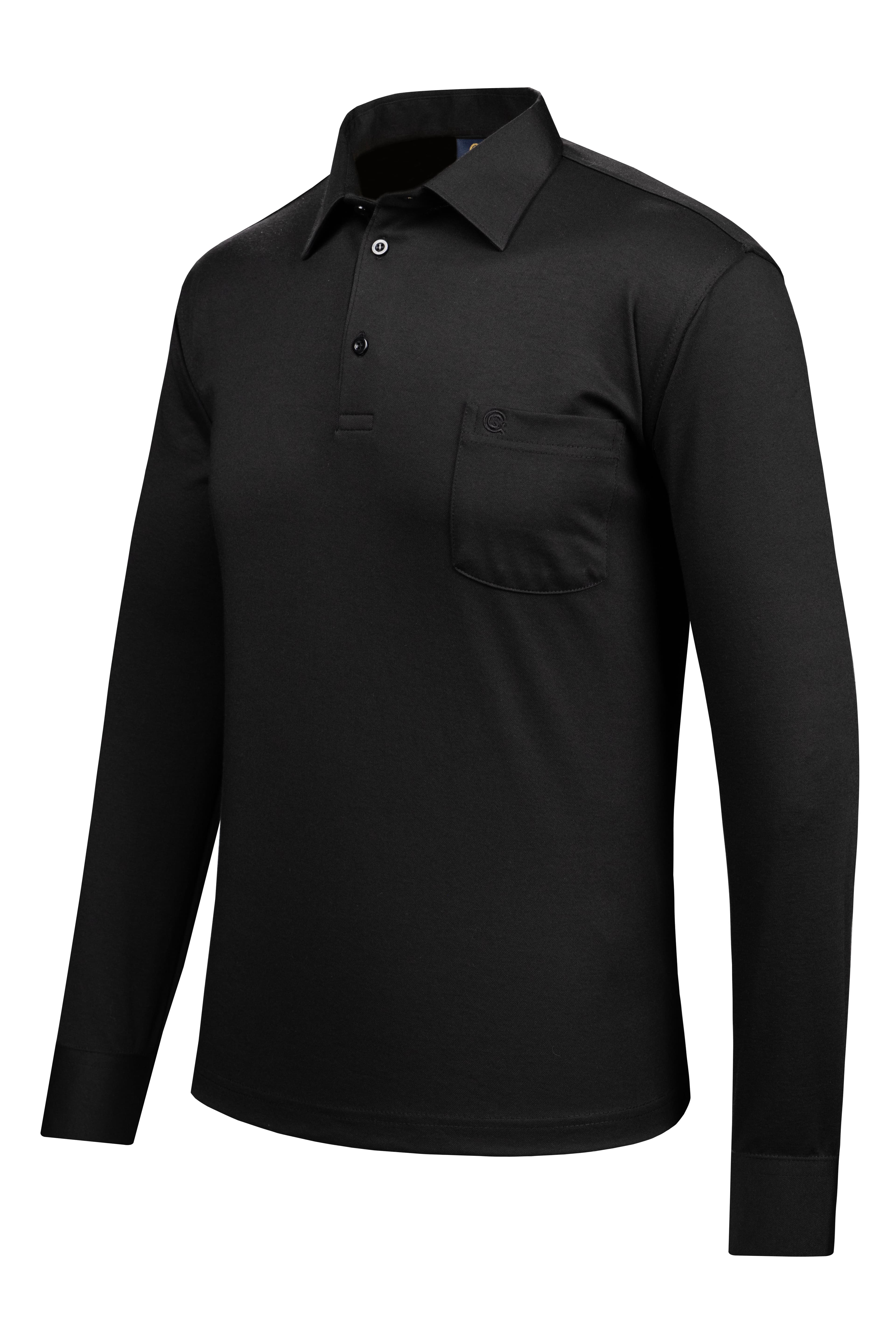 Stripe Knitwear Thin Spring Men's Shirt Collar Sleeve Cuffed Pocket Sweat - BLACK