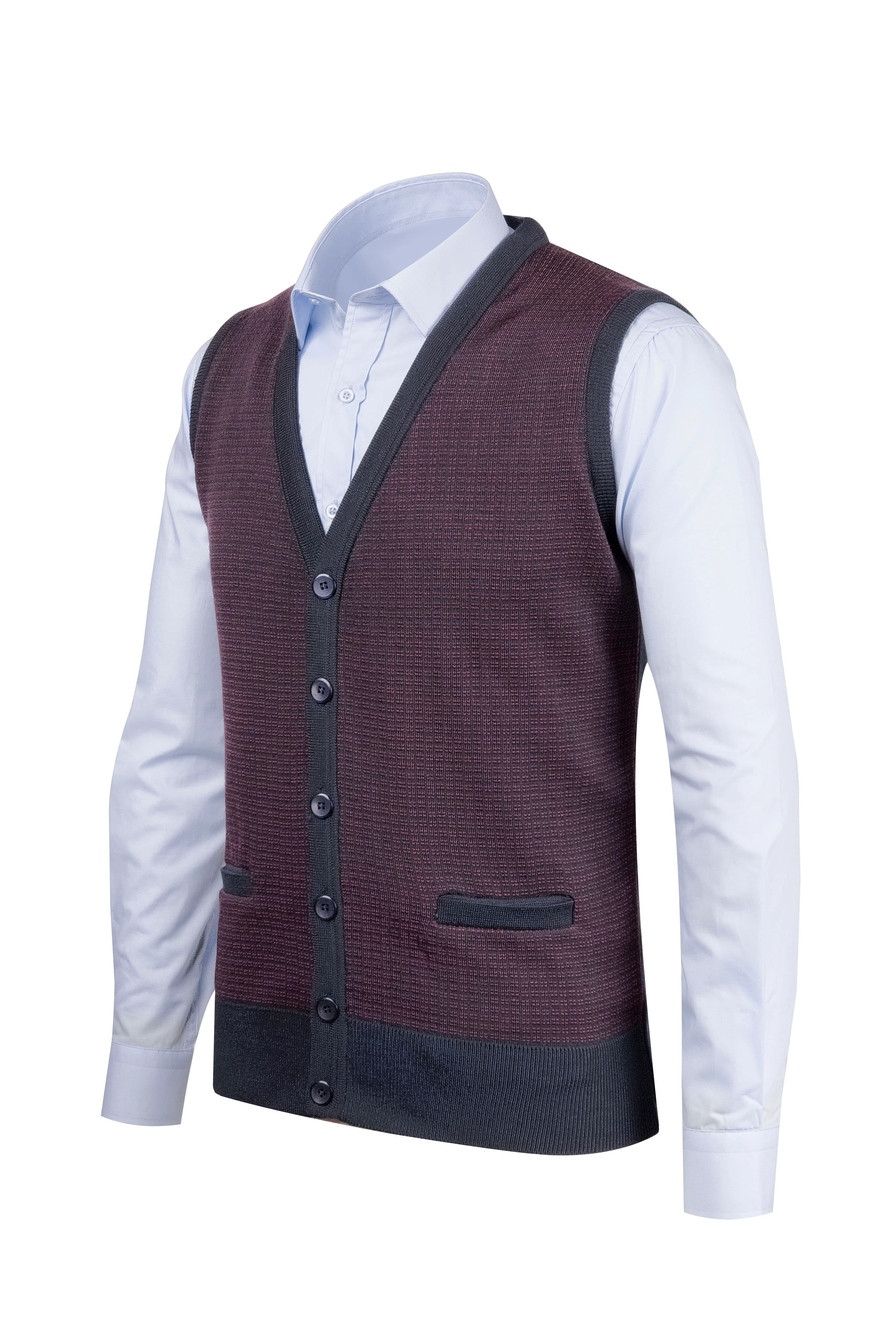 Çizgi Triko Erkek Triko V Yaka Yelek Düğmeli Cep Detaylı Desenli Bel Lastikli Çelik Örgü