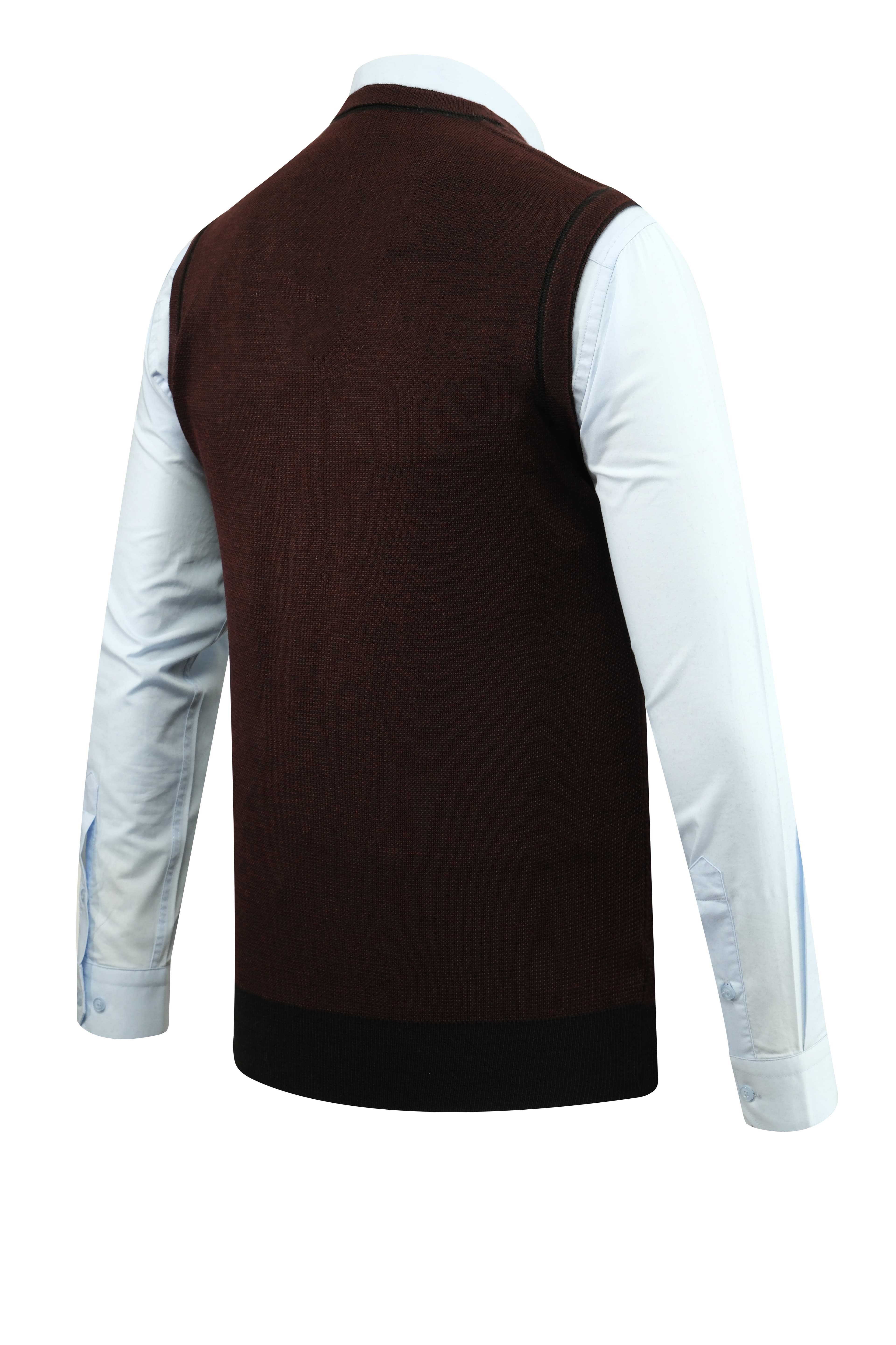 Erkek Büyük Beden V Yaka Süveter Desenli Çelik Örgü Klasik Kalıp - 5208HB - BURGUNDY