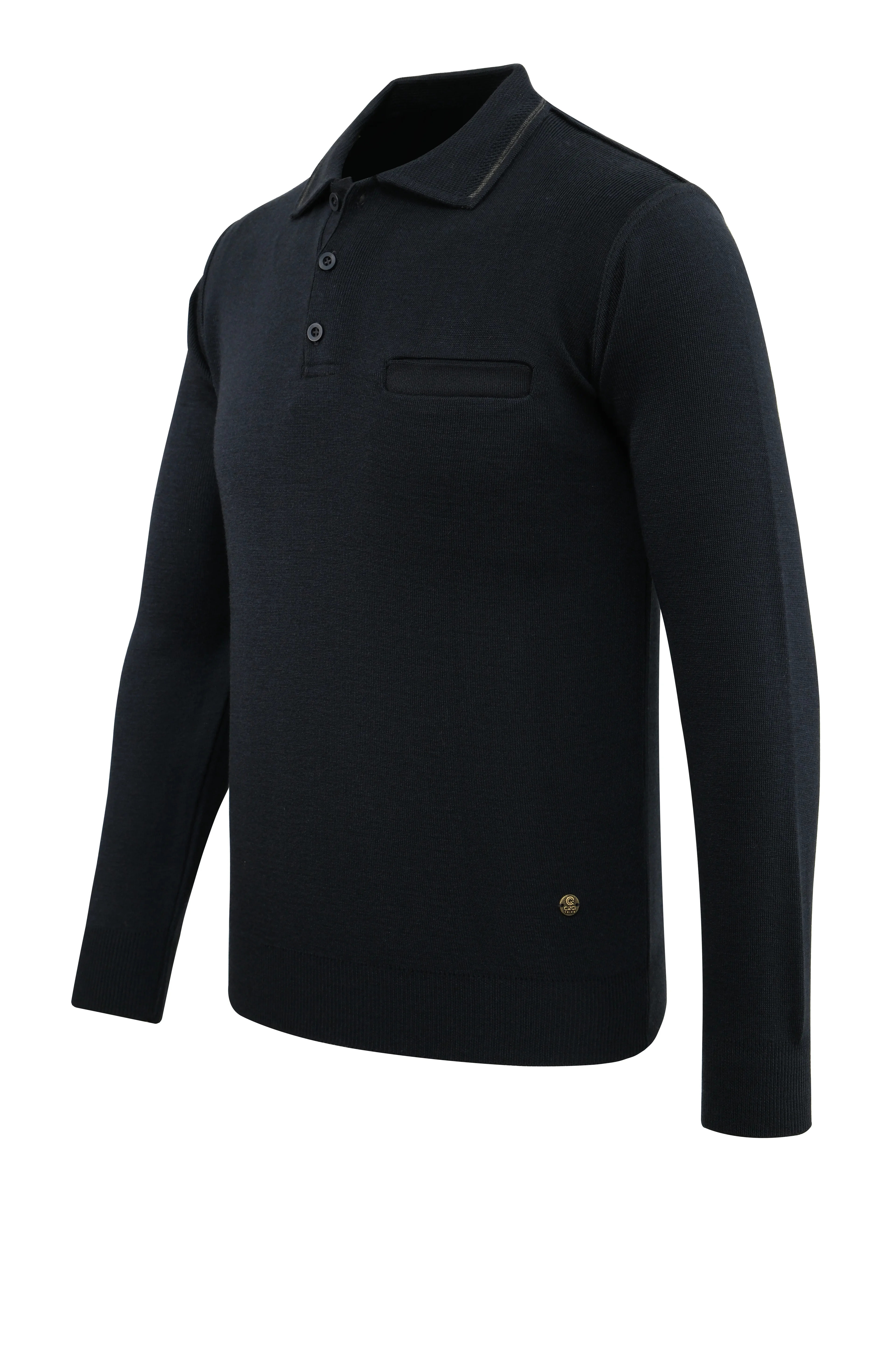 Erkek Polo Yaka Kazak Triko Cepli Çelik Örgü Klasik Kalıp - 5200F - LACİVERT