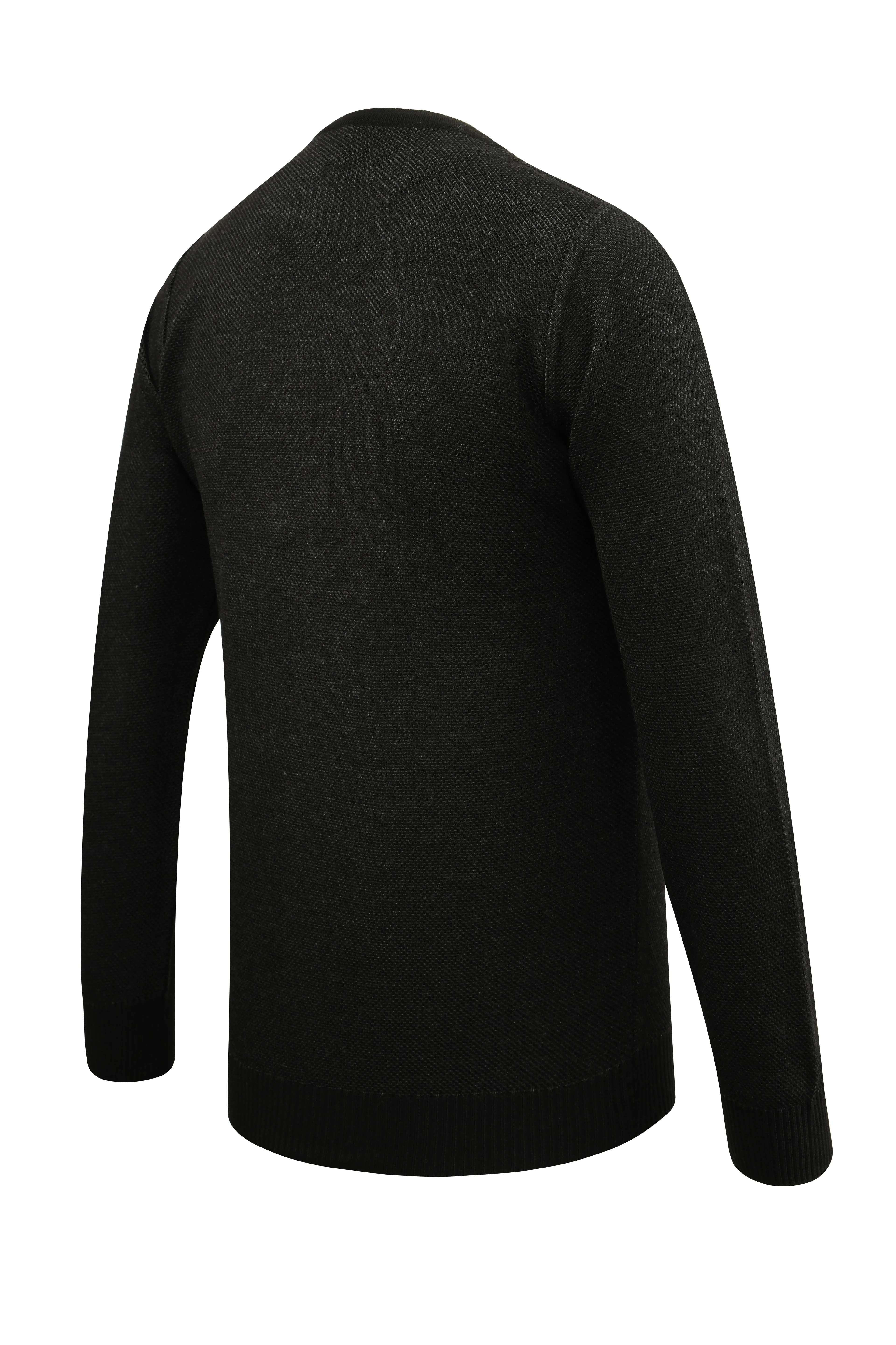 Erkek Sıfır Yaka Kazak Cepli Pike Desen Çelik Örgü Klasik Kalıp - 5214C - BLACK