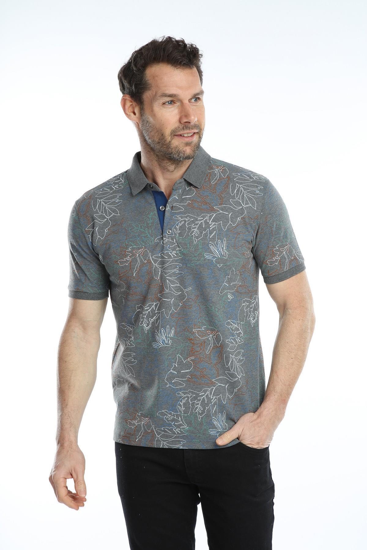 Erkek Polo Yaka Tişört Desenli Kolu Lastikli Kumaş %100 Pamuk