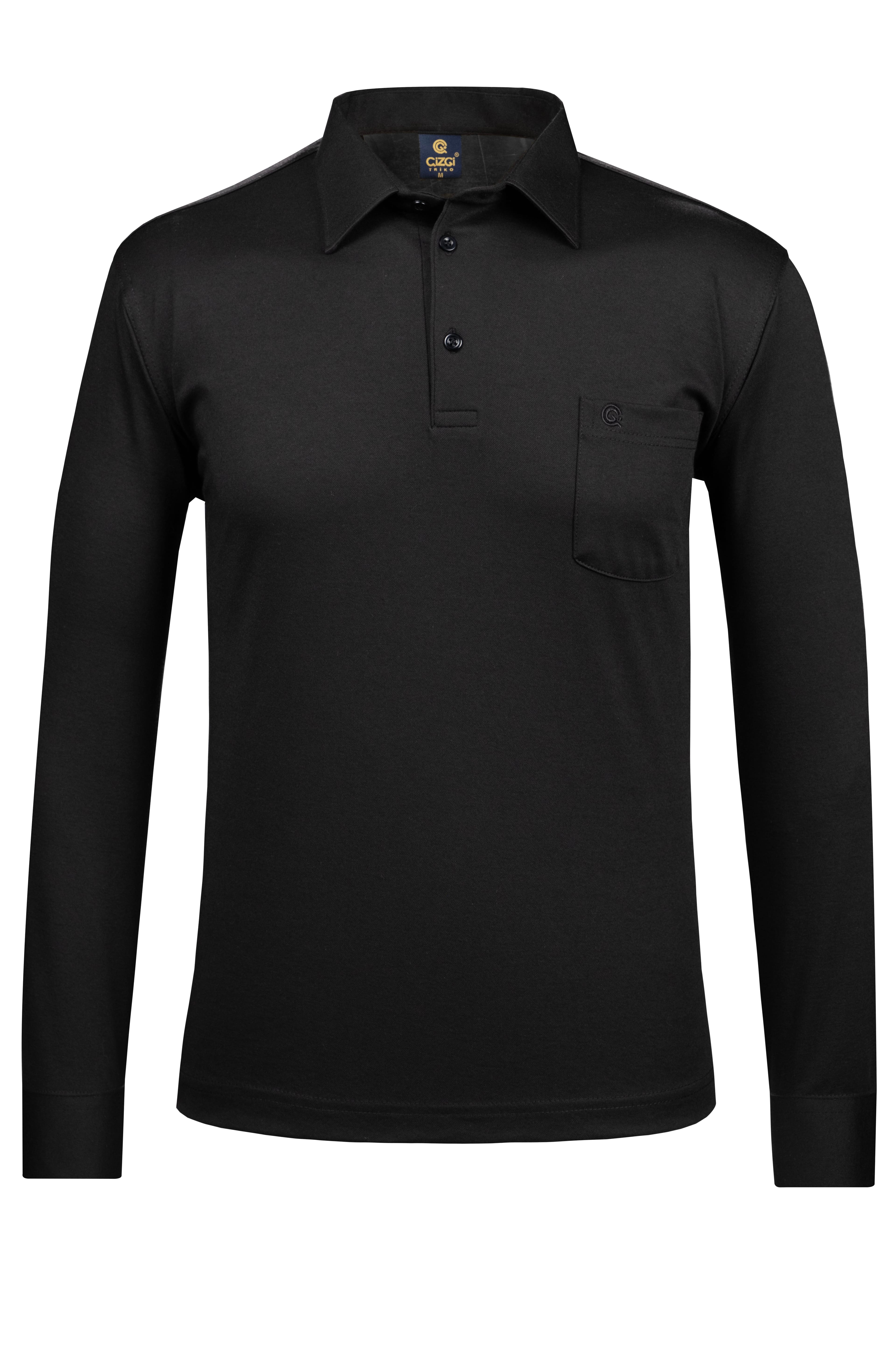 Stripe Knitwear Thin Spring Men's Shirt Collar Sleeve Cuffed Pocket Sweat - BLACK