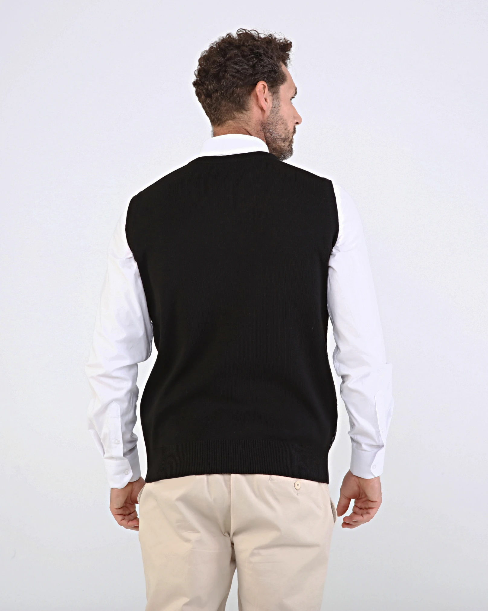 Stripe Knitwear Men's V-Neck Knitwear Sweater Patterned Colorful Winter Steel Knitted Classic Pattern - BLACK