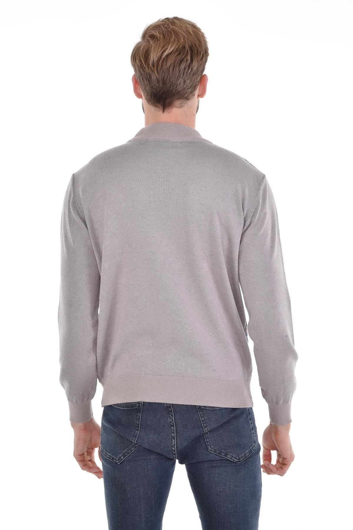 Erkek Yarım Balıkçı Yaka Pamuklu Triko Bej Kazak Desenli Kol Ve Bel Lastikli Dokuma