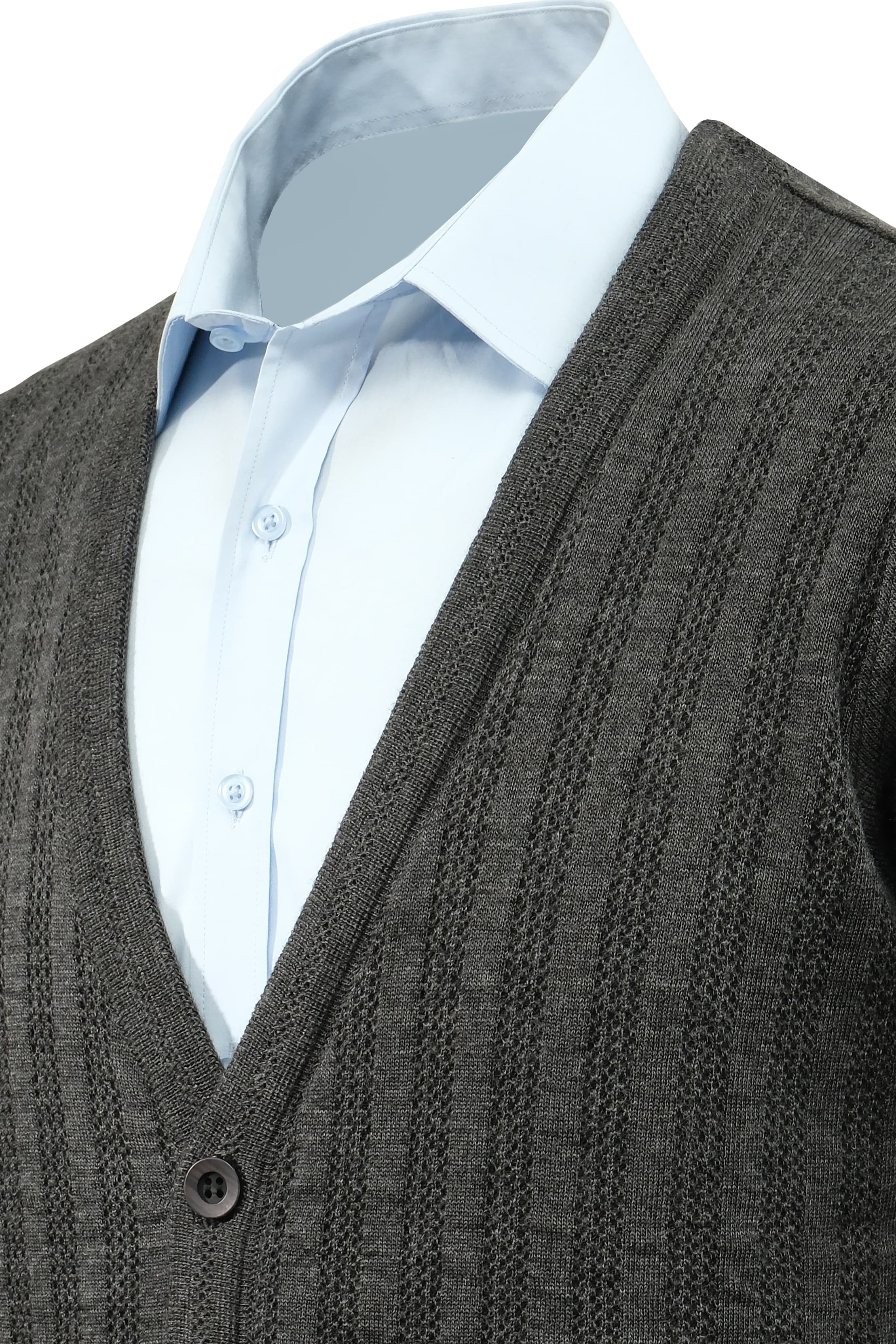 Erkek Düğmeli Hırka Cepli Desenli Çelik Örgü Klasik Kalıp - 5203M - ANTHRACITE