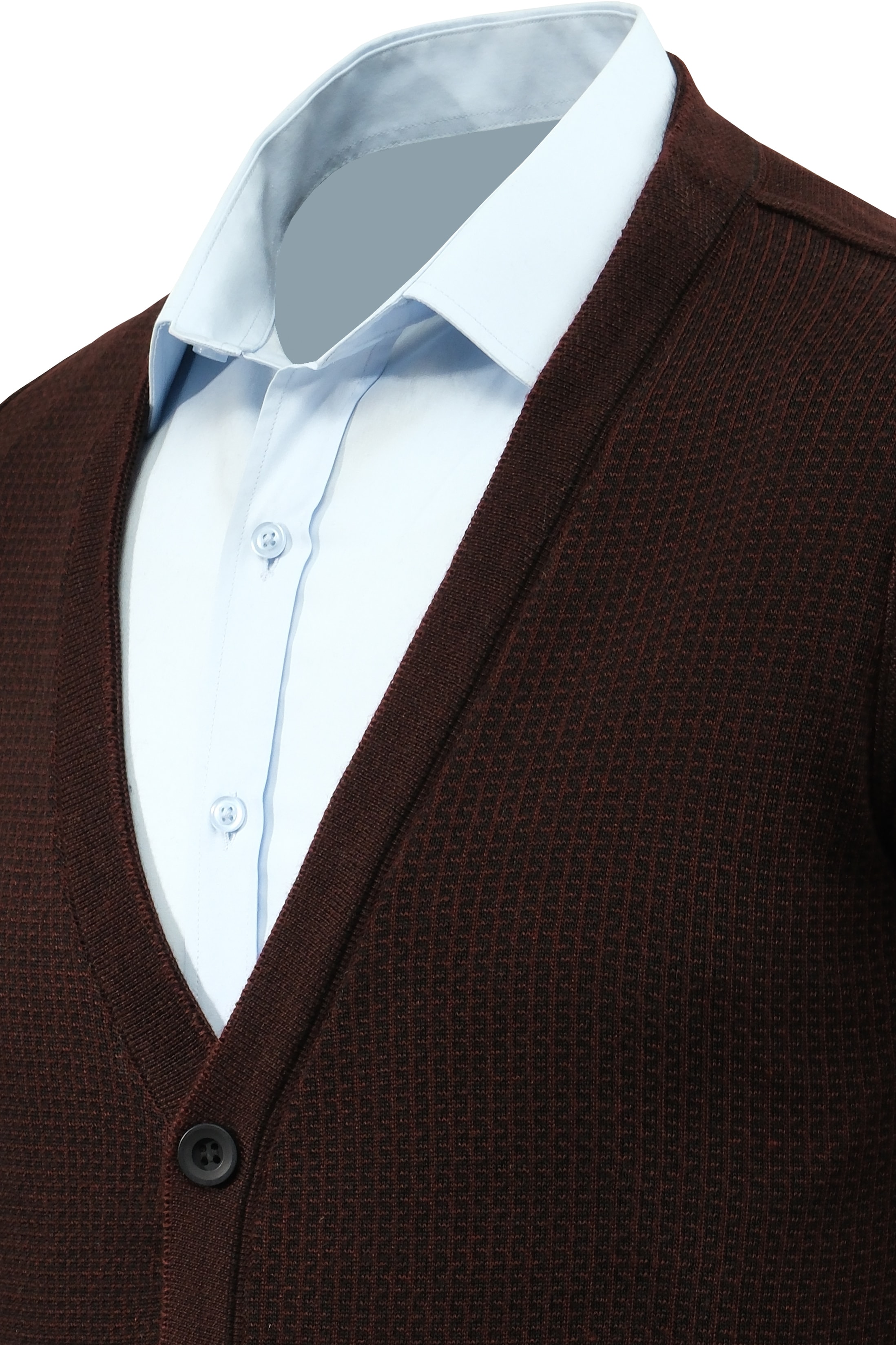 Erkek Düğmeli Hırka Cepli Desenli Çelik Örgü Klasik Kalıp - 5208M - BORDO